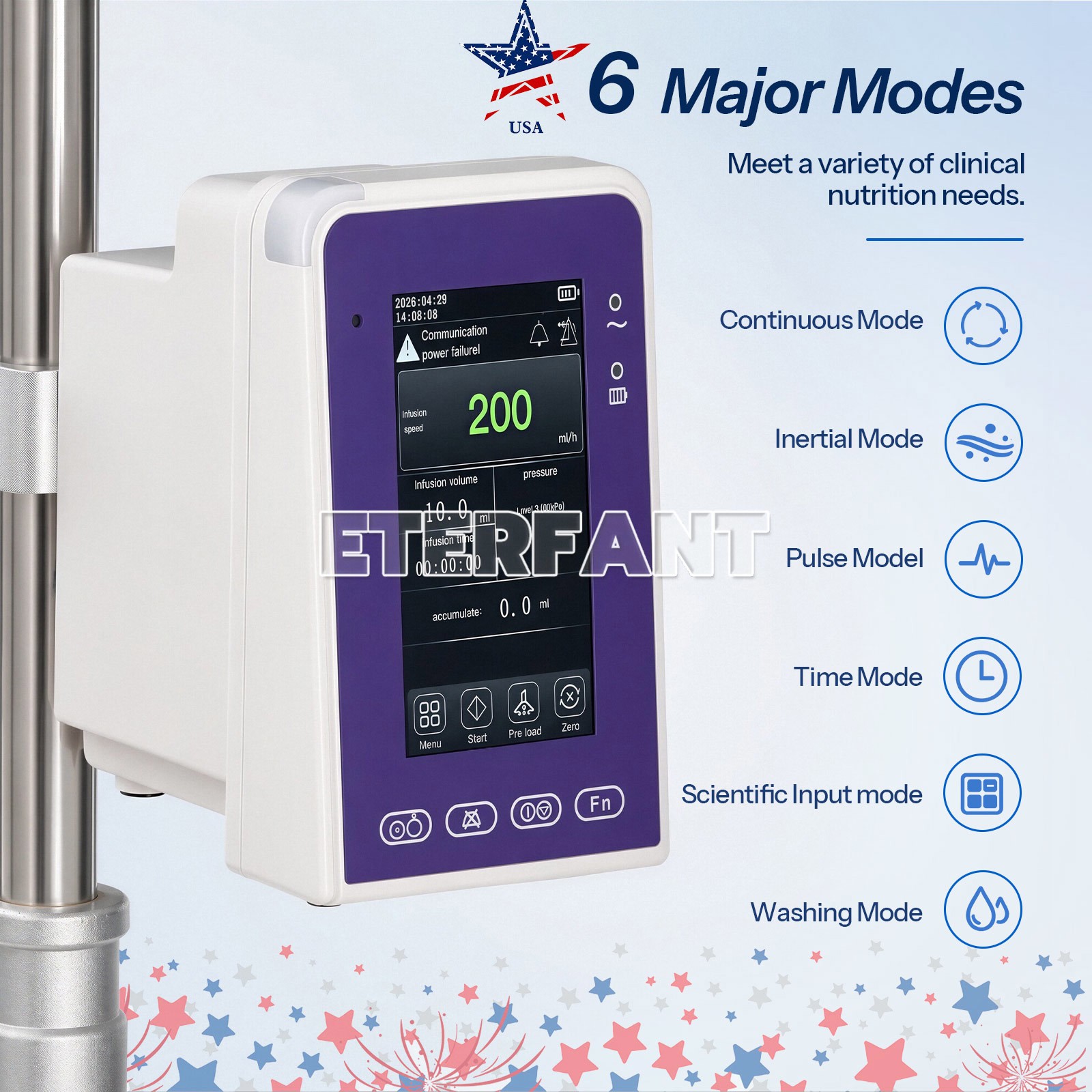 Portable 6-mode LCD Touch Screen Enteral Feeding Pump with Adjustable Pole Clamp