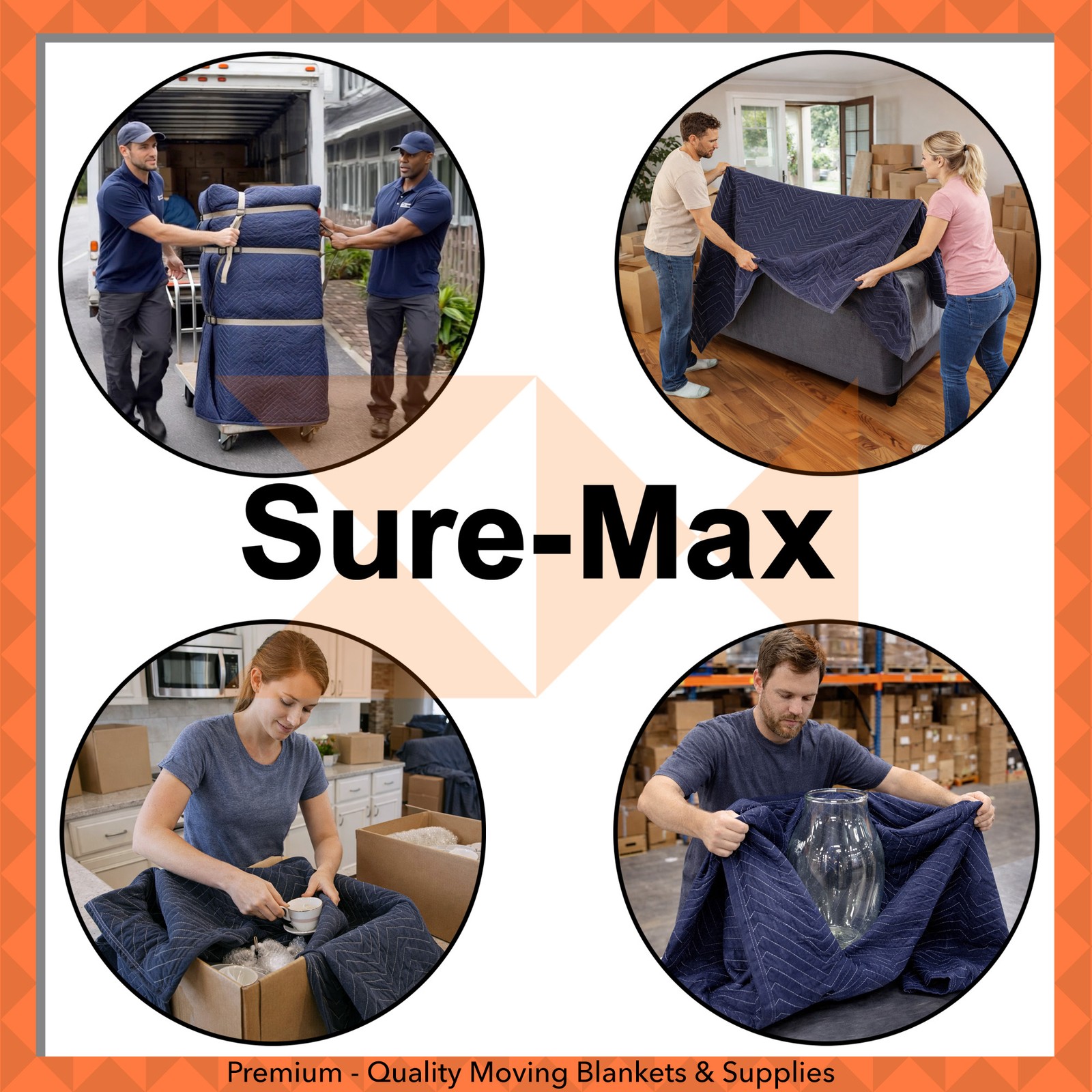 12 Moving Blankets Furniture Pads – Pro Economy – 80″ x 72″ Navy Blue and Black