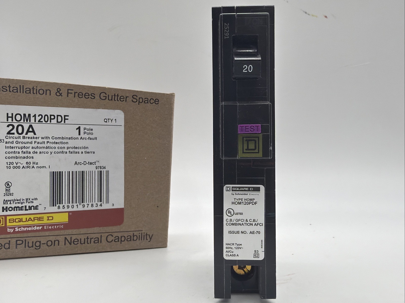 NEW Square D HOM120PDF 20A 1-Pole AFCI/GFCI Breaker – Plug-On Neutral –Ul Listed