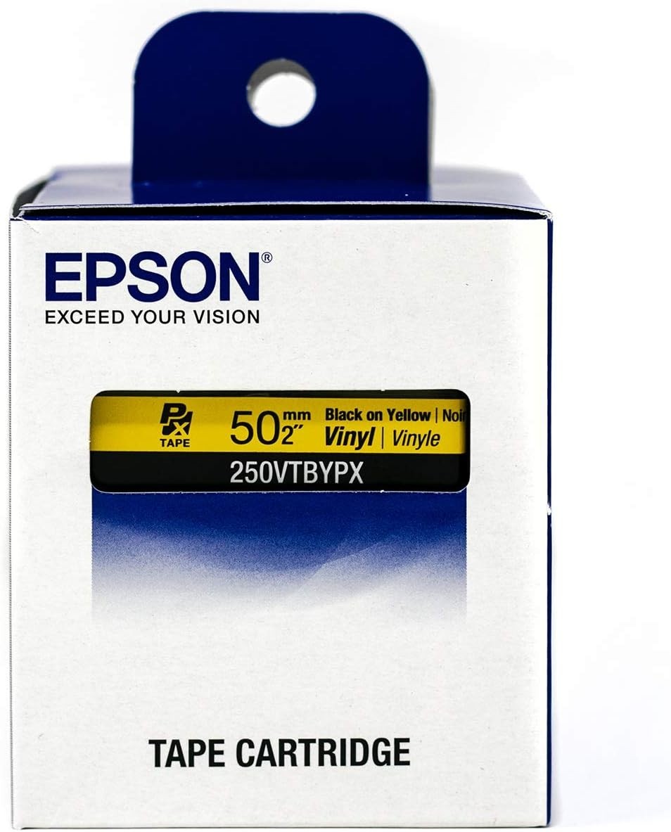 Epson LABELWORKS 250VTBYPX Black on Yellow 2″ (50mm) Vinyl Label Tape **5-PACK**
