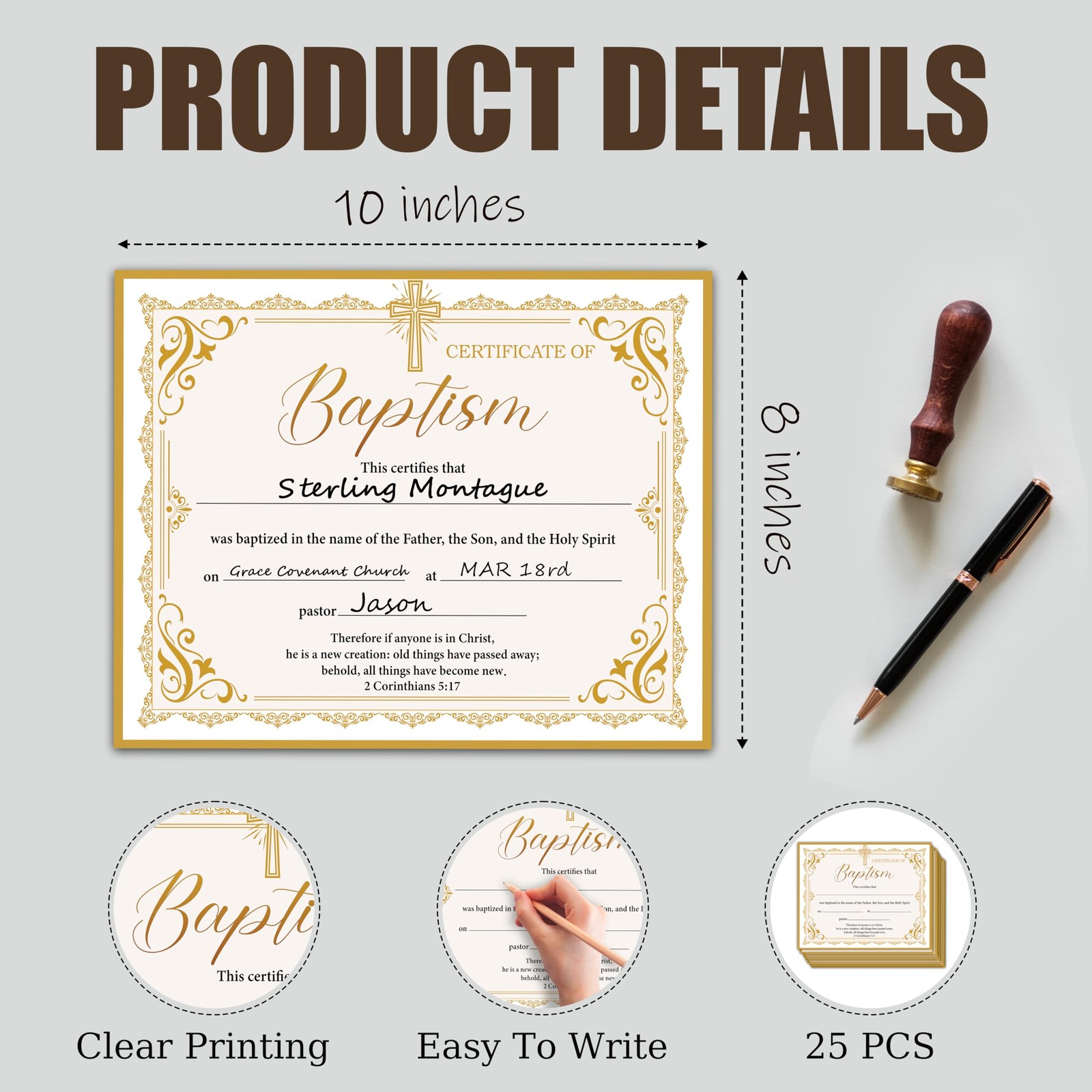 Baptism Certificates for Church – 8 x 10 Inches Blank Baby Dedication Award, …