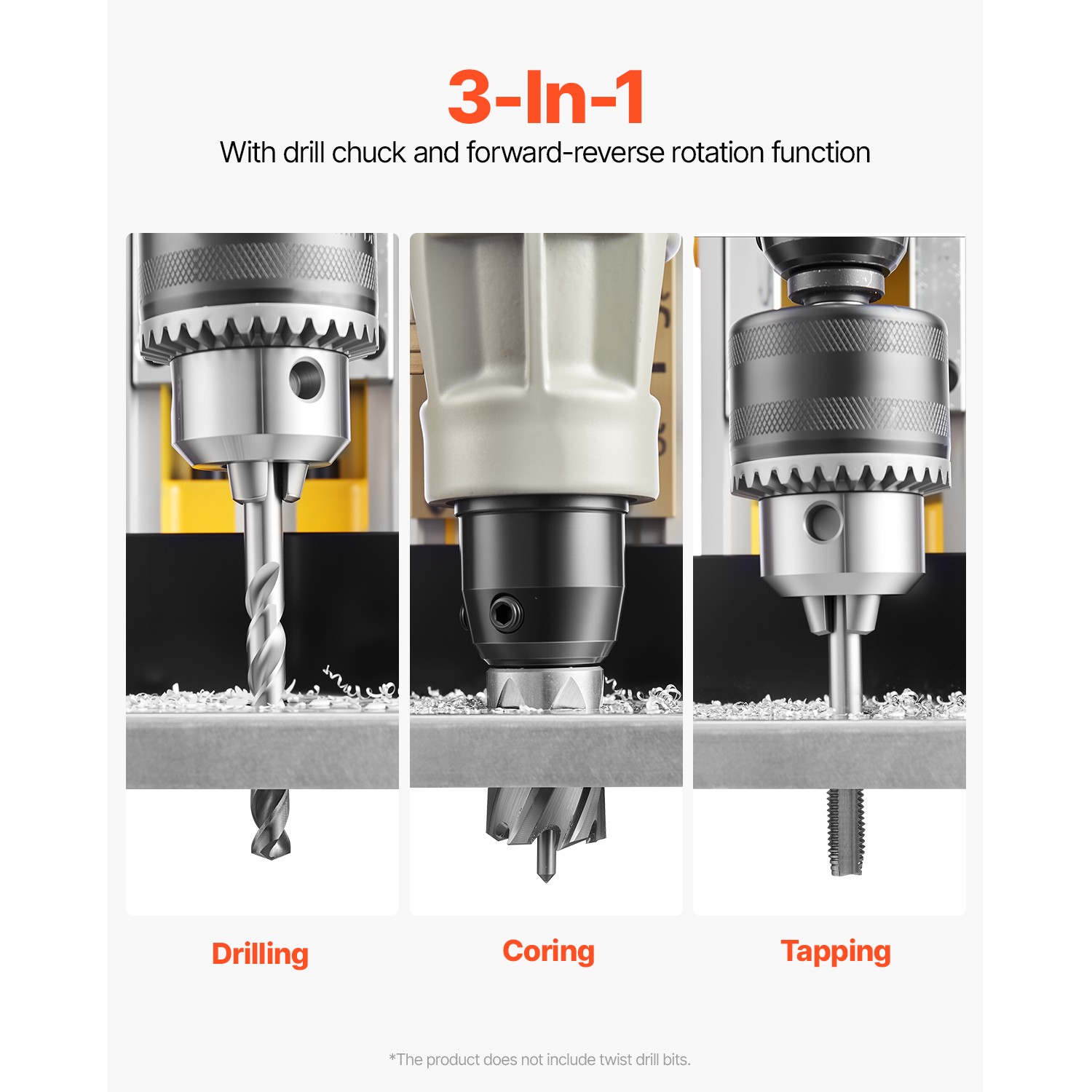 Magnetic Drill 1450W 12800N Mag Drill Press 2 in Boring Diameter 6 Bits Yellow