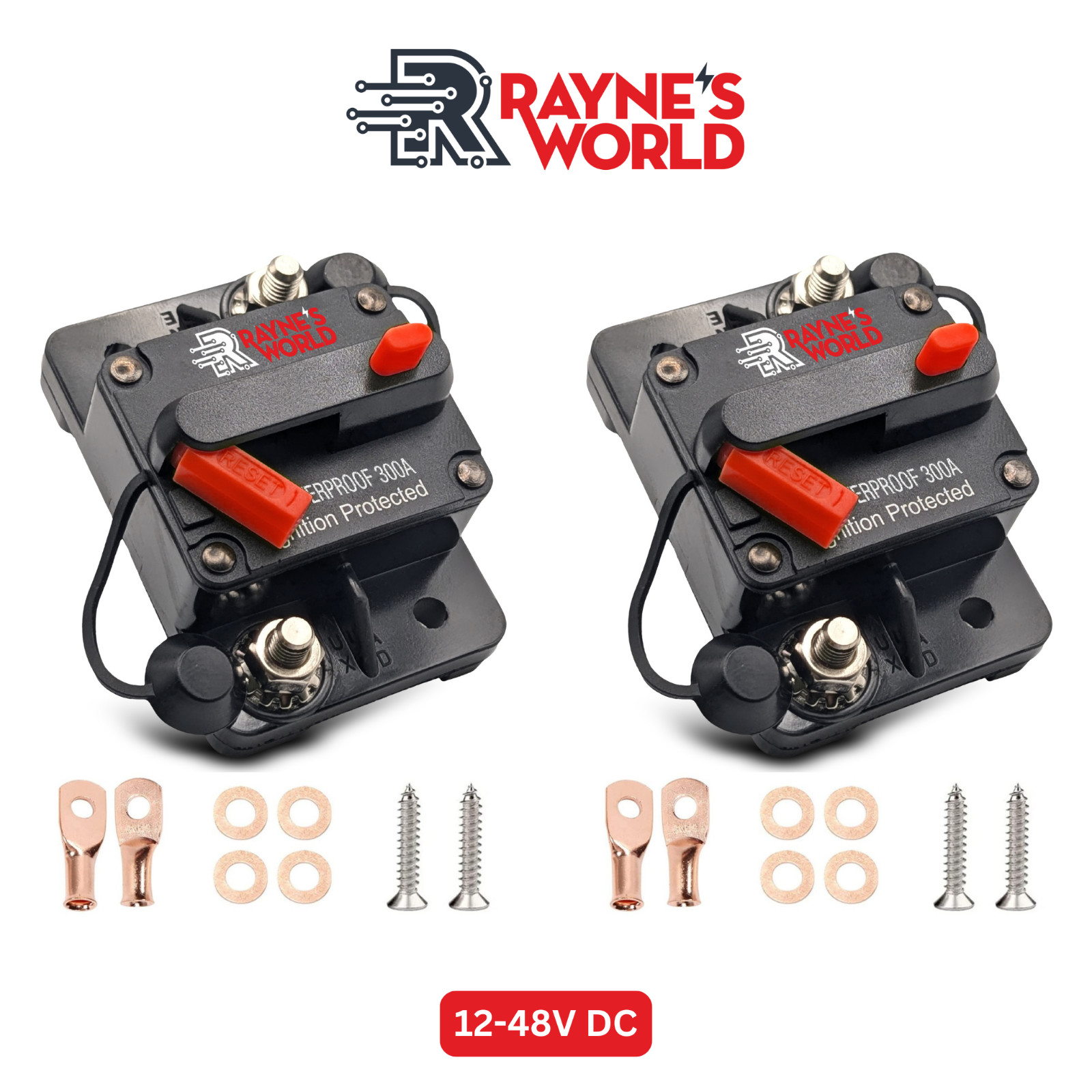 2 PACK 300 Amp 12-48VDC Waterproof Circuit Breaker Car/Marine/Solar Manual Reset