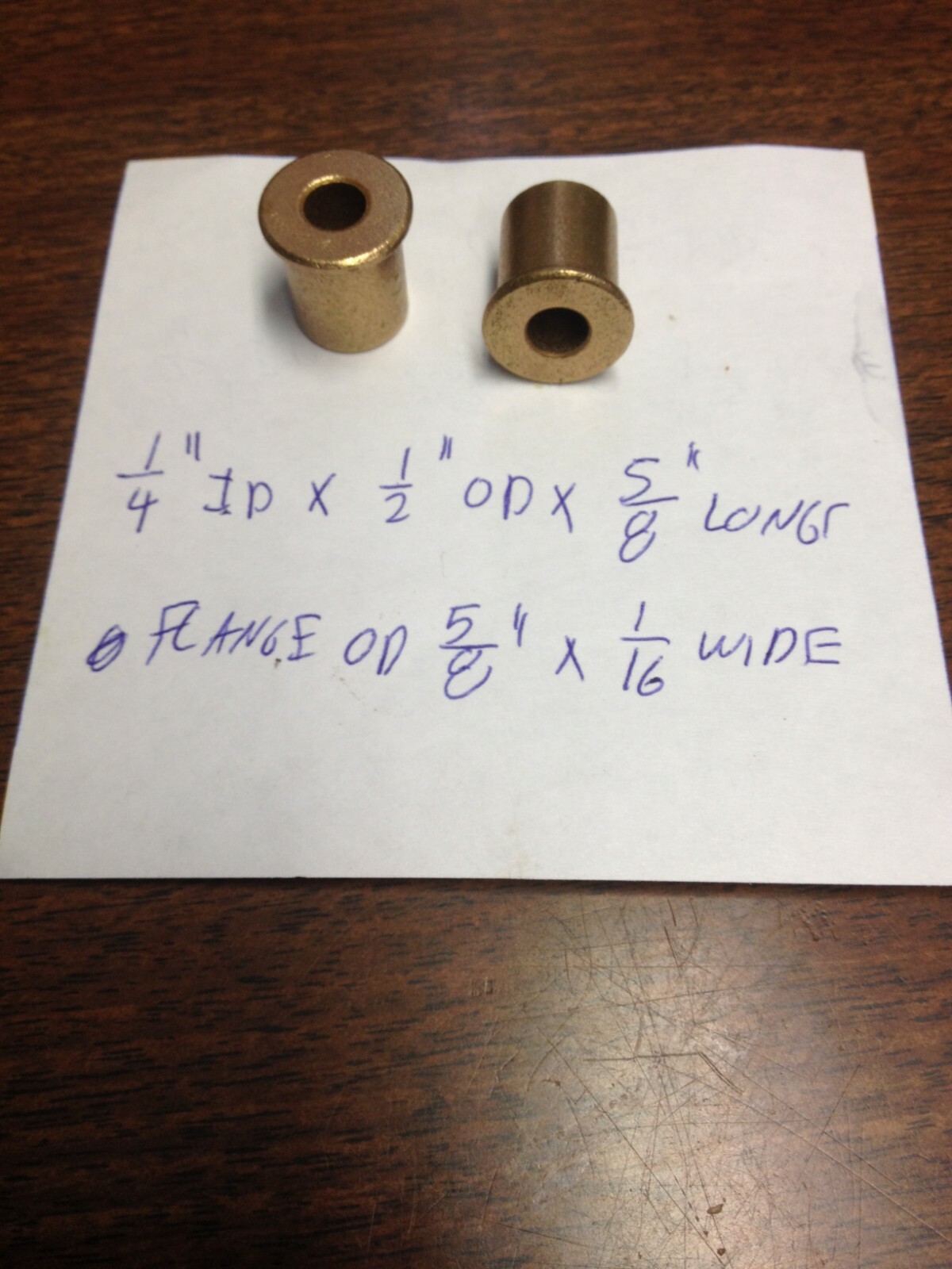 Oilite Bronze Bushing 1/4″ ID x 1/2″ OD x 5/8L.  Flange 5/8 od x 1/16 W Qty = 10