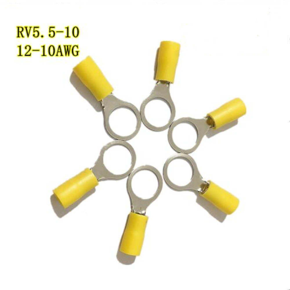 4.0-6.0mm Yellow PVC Terminals Insulated Ring Connector 12-10AWG M5/M6/M8/M10
