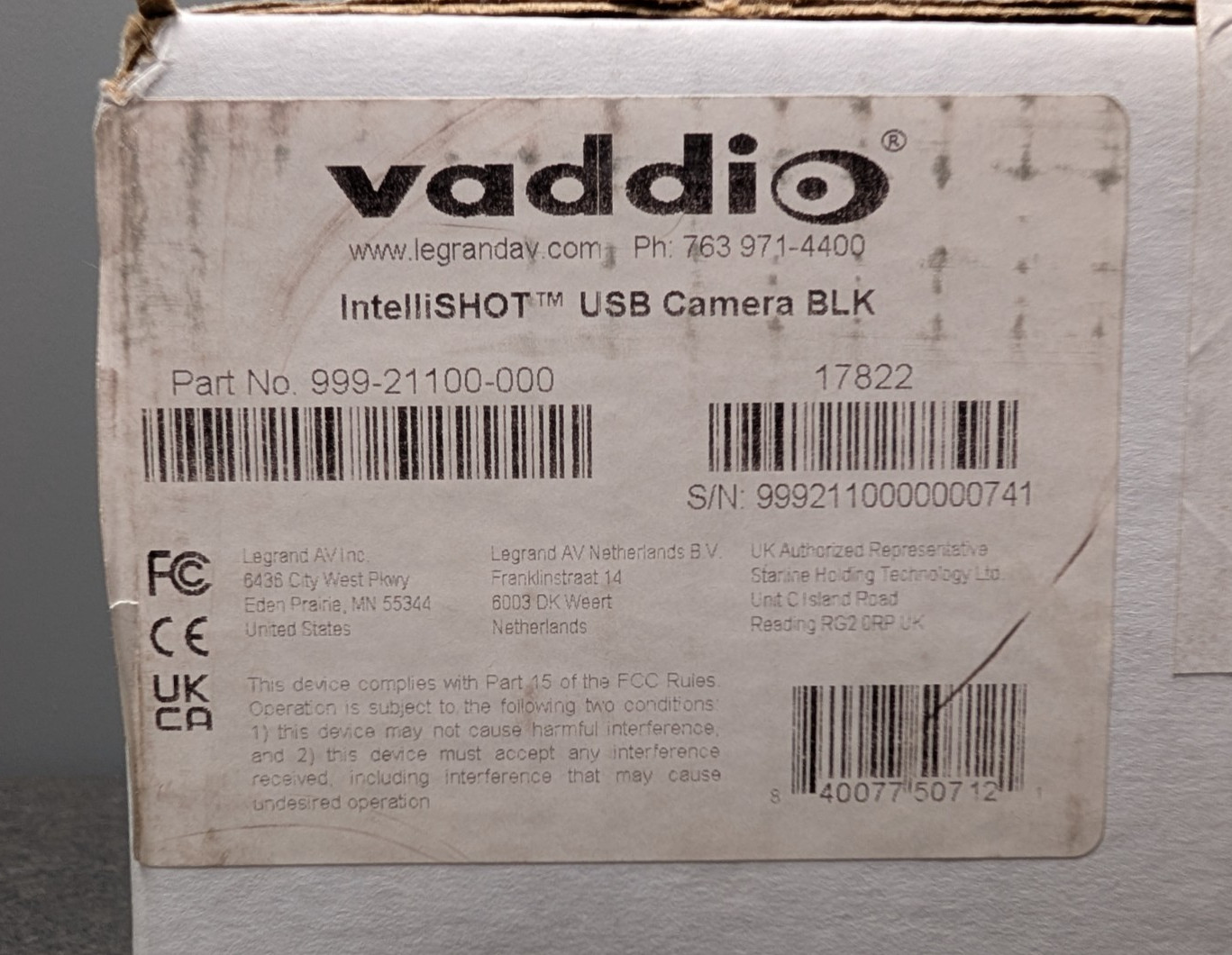 Vaddio IntelliSHOT USB Camera Black – 999-21100-000