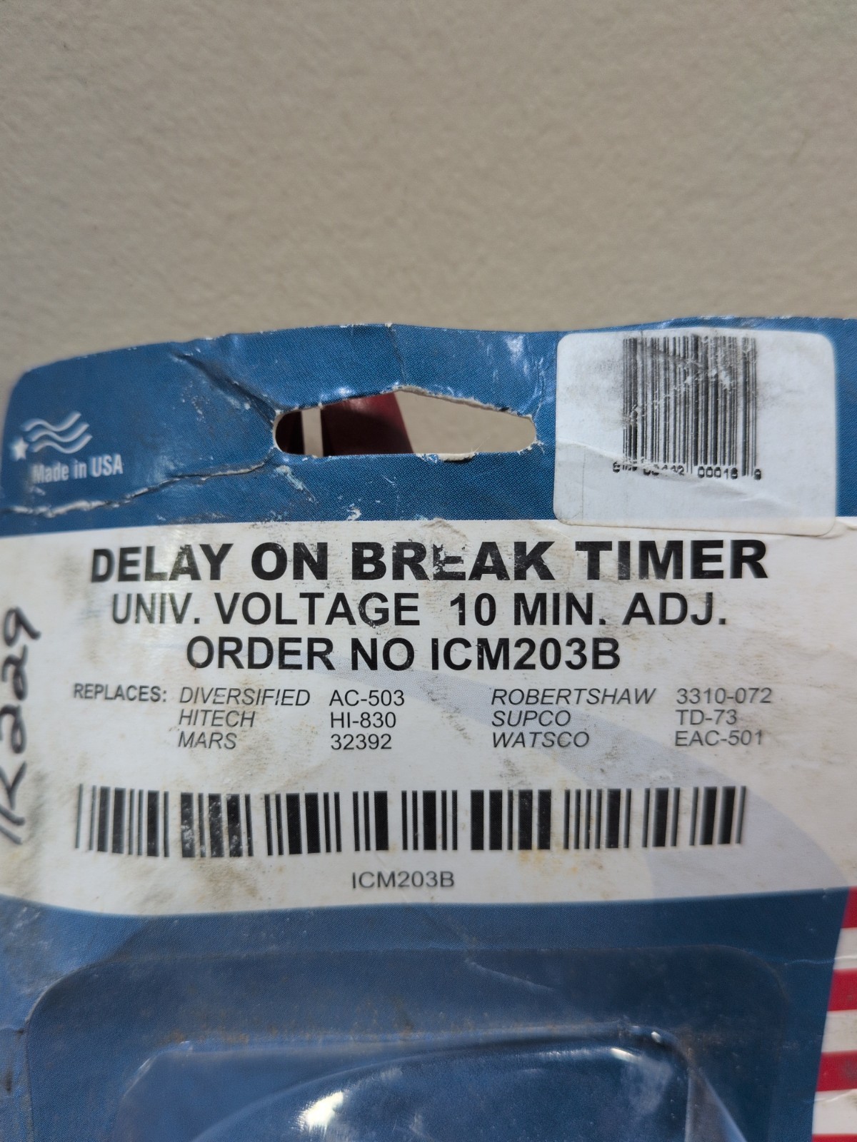 ICM Control ICM203B Delay on Break Timer .03-10 Minute Adjustable 18-240 VAC NOS