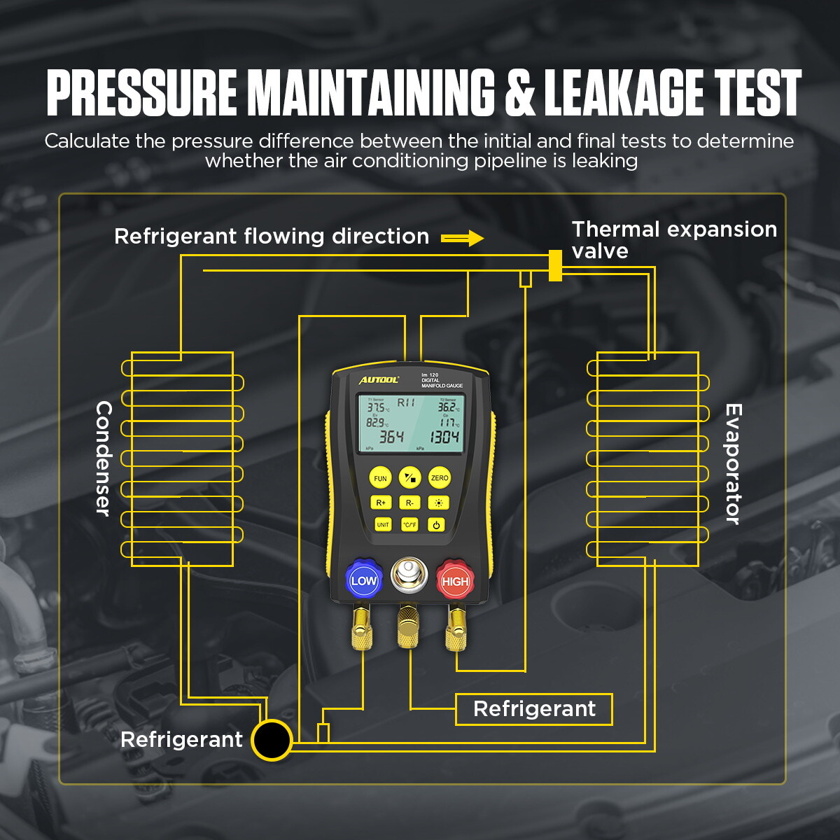 Refrigeration Digital Manifold Gauge Set HVAC System Vacuum Pressure Temp Tester