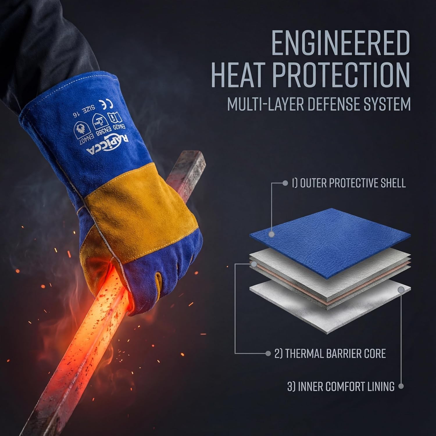Fireproof 16″ Leather Gloves 932°F Heat Resistant for Grill, Fireplace, Welding