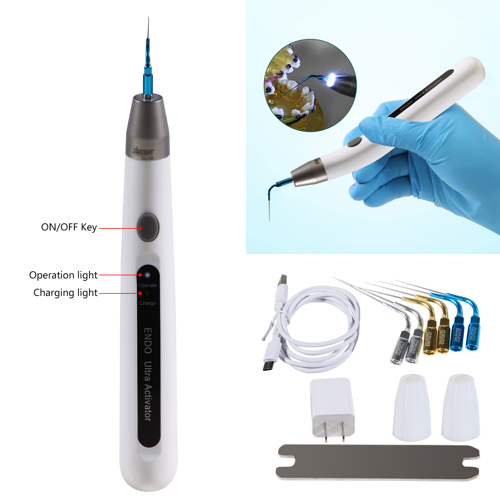 Endo Ultra Activator Dental Ultrasonic Root Canal Irrigator Handpiece 6 Tips DL