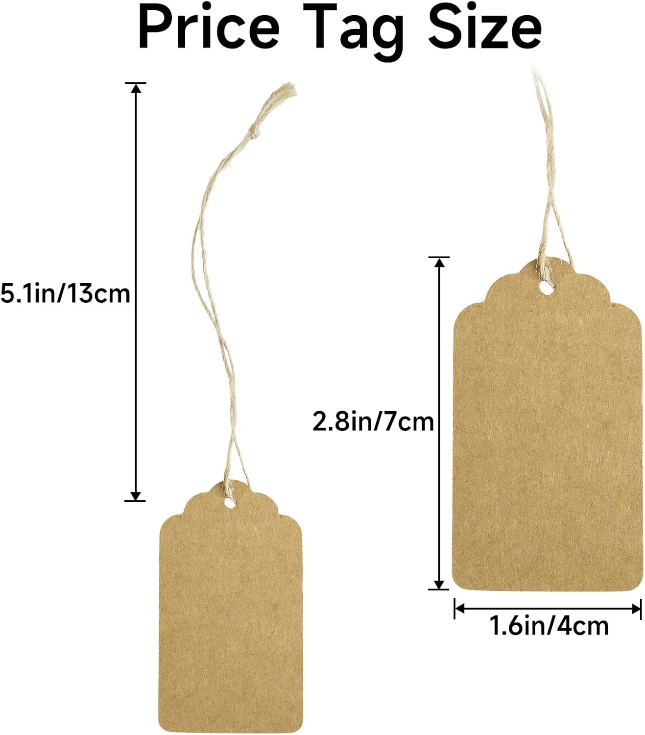200Pcs Price Tags with String Attached – 2.7×1.5 in Blank Kraft Paper Gift Tag,