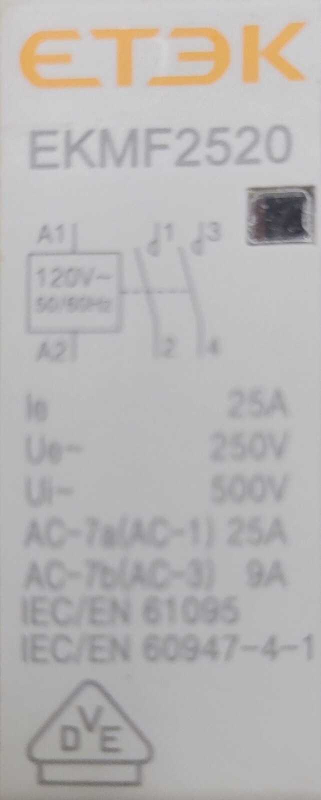 ETEK2520 AC Contactor 25A 2 Pole NO 110V-120V coil – DIN Rail