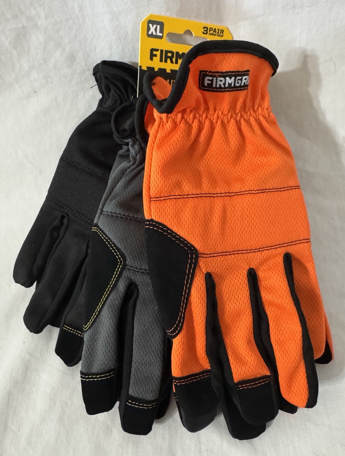 Firm Grip Work Gloves X-Large 3 Pack Utility Safety Durable Padded Knuckles Grip