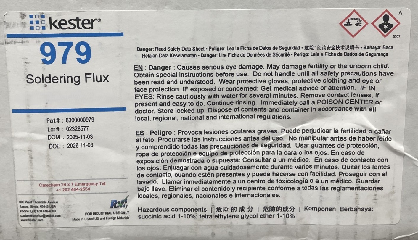 Kester 979 No-Clean Soldering Flux, 1-Gallon Bottle, Clear, ORL0 (63-0000-0979)
