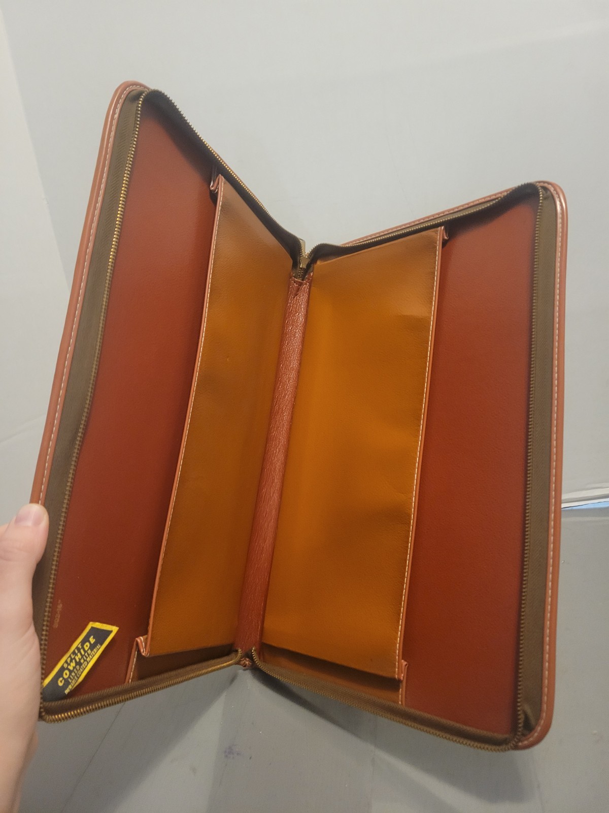 Vintage Brown Leather Split Cowhide Portfolio Organizer Case Zips Conmar