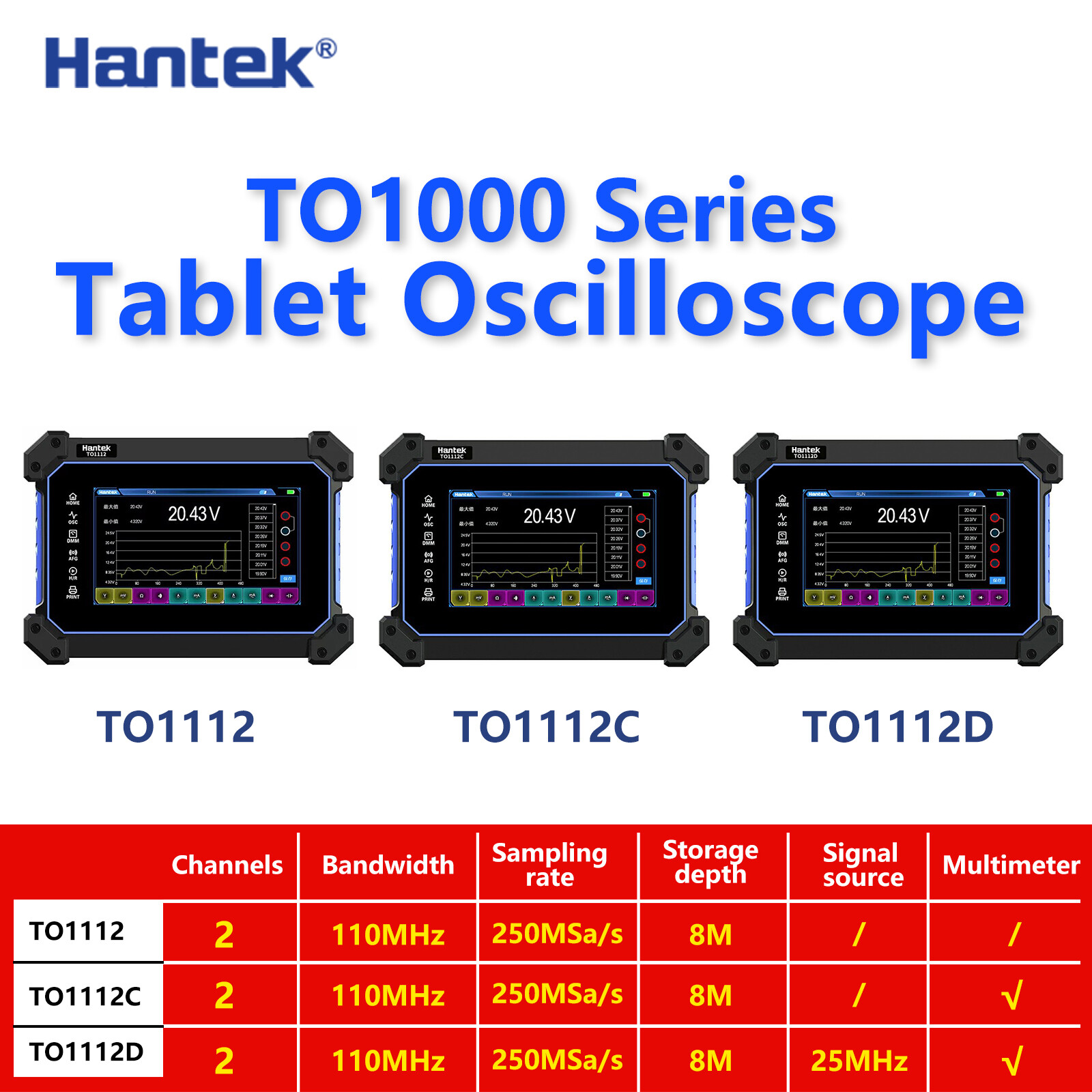 Hantek TO1112 Series Multi-functional Full Touch Screen Oscilloscope 110MHz 2CH