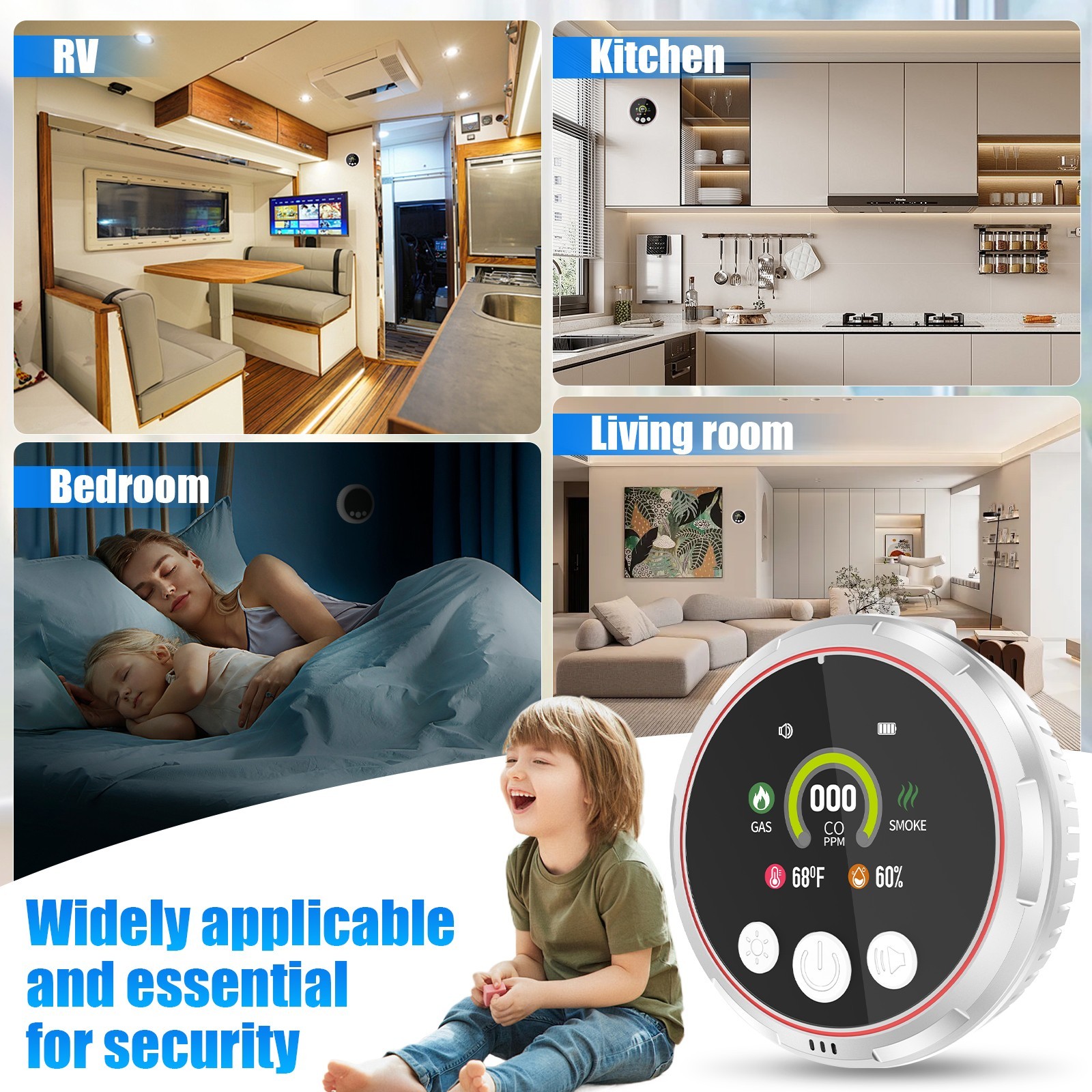 5-in-1 Multi Sensor Air Monitor Plug-in Alarm with LCD Display for Home RV