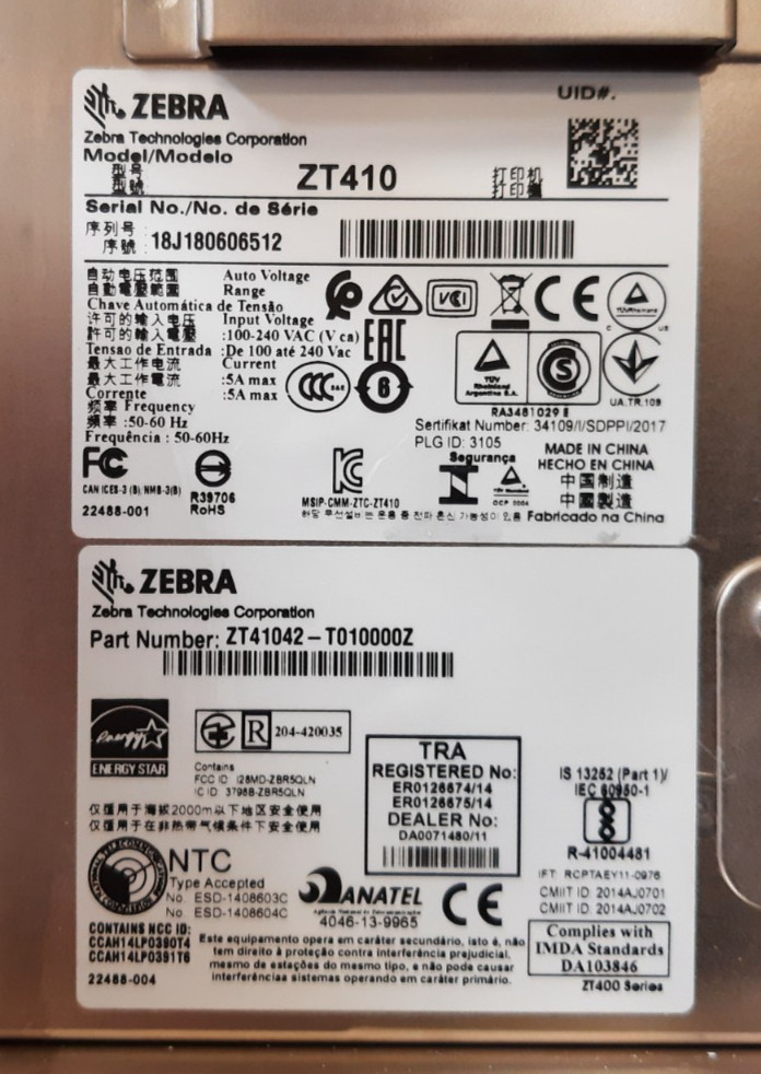 Zebra ZT410 Industrial Thermal Label Printer – USB/Serial/Network – Power Tested