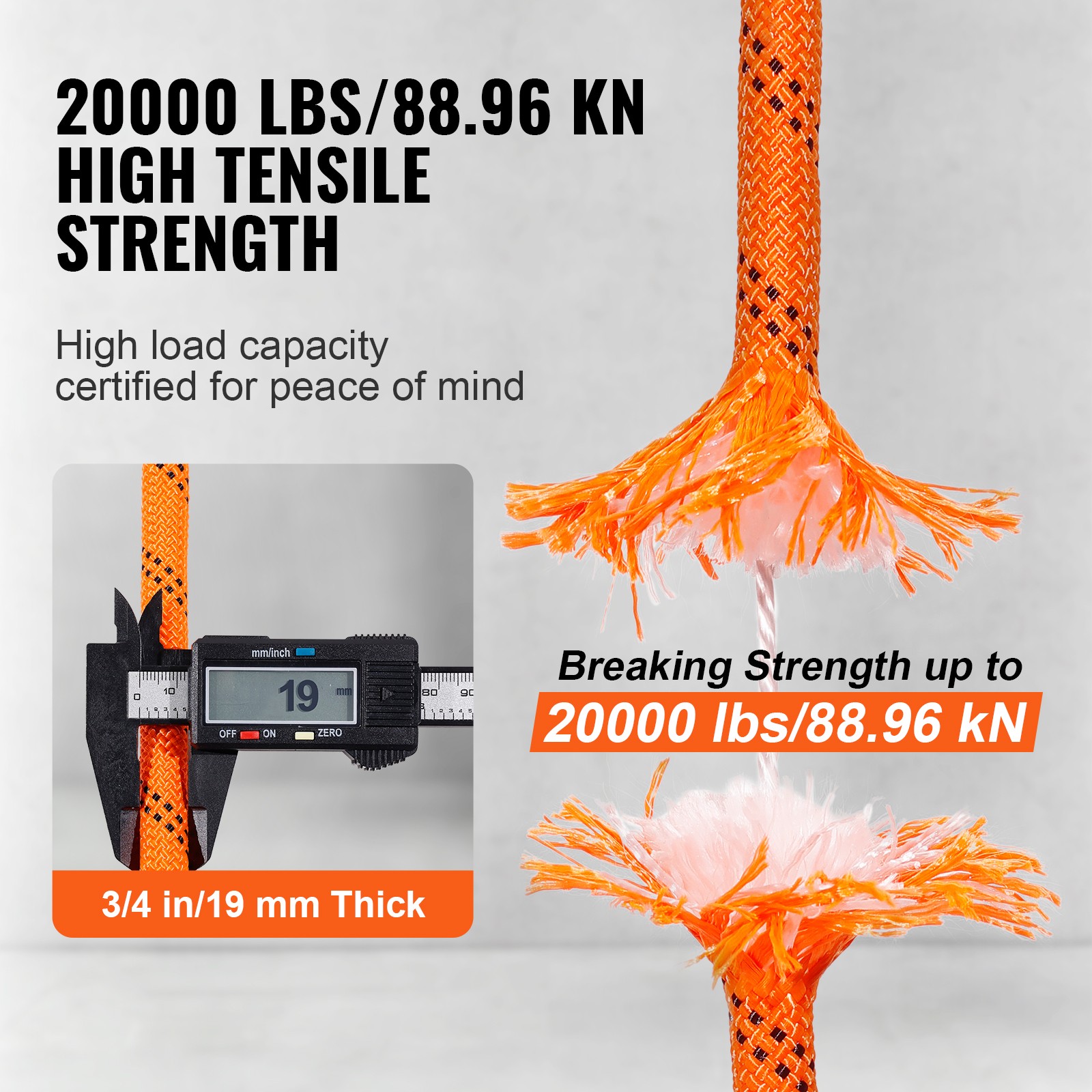 VEVOR Arborist Tree Climbing Rope Double Braid Polyester 3/4″ x 220′ 24-Strand