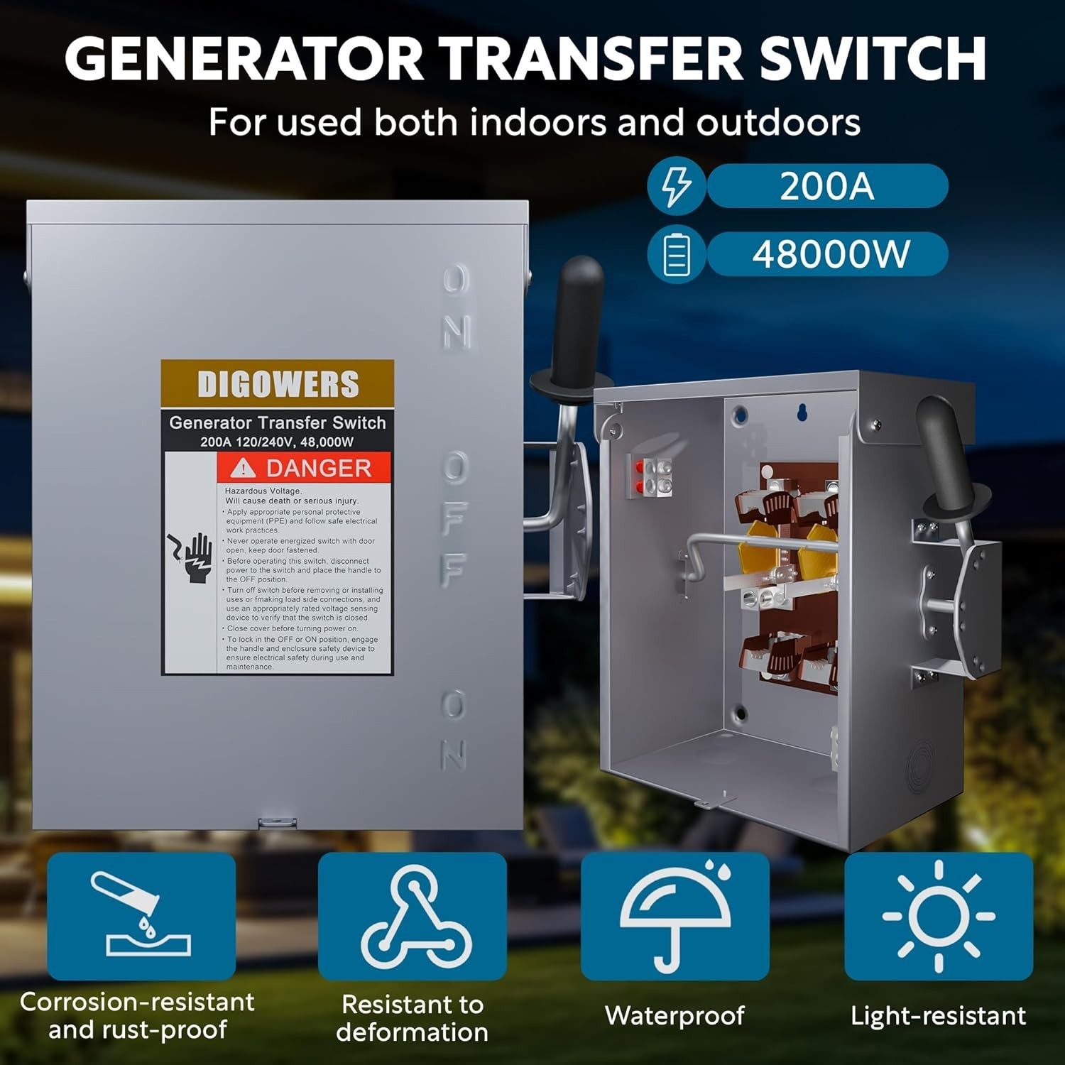 Professional 200 Amp Transfer Switch – Durable, NEMA 3R Rated for Indoor/Outdoor