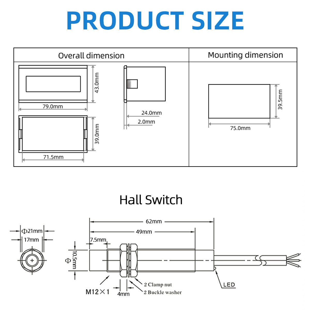 AC 110V-230V High Precision Digital LED Motor Speed Tachometer Anti-jamming Hall