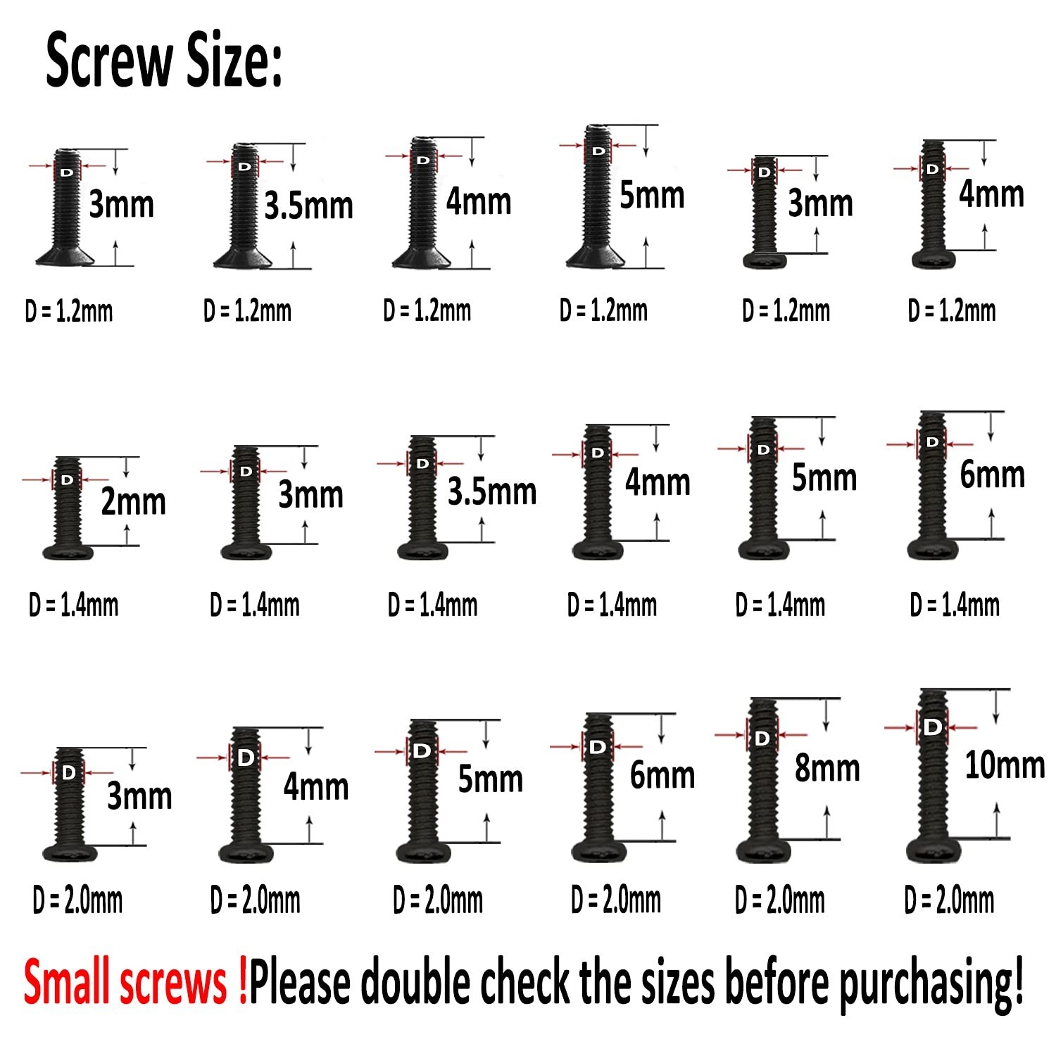 Small Screws Assortment Kit 18 Kinds M1.2 / M1.4 / M2.0 Tiny Micro Screws Set…