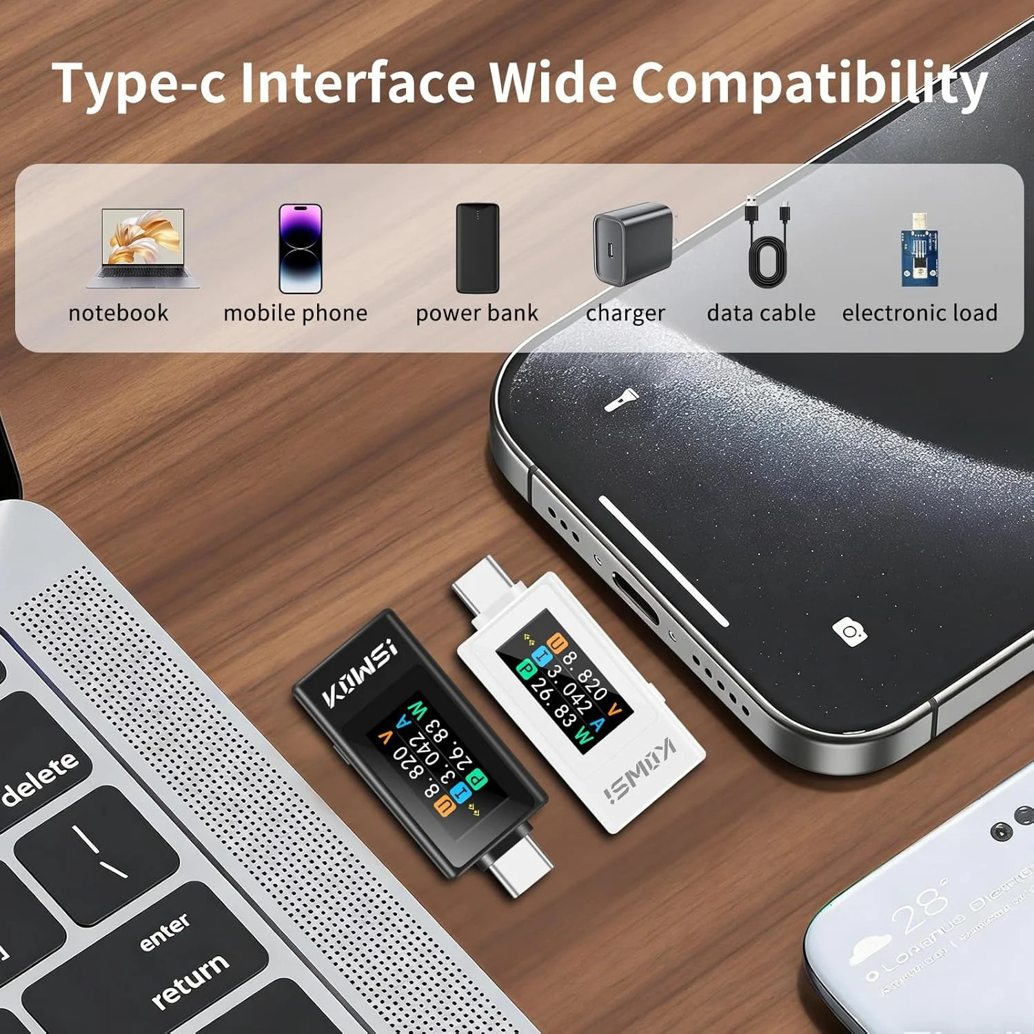 USB C Tester Power Meter, 4-30V 0-12A Type-C Tester Digital Multimeter, Voltage