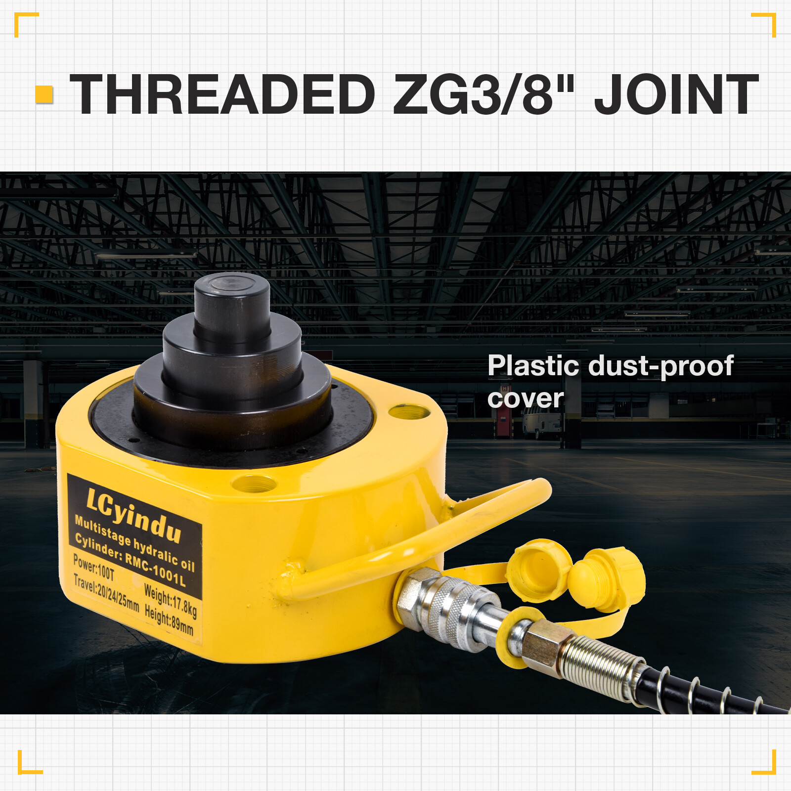 10T-100T Single Acting Multi-Section Hydraulic Jack 0.98″-2.72″ Stroke Portable