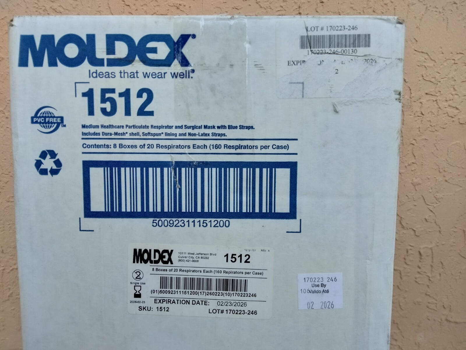 Moldex 1512 N95 Respirators and Surgical Masks,Medium, Exp. 02/2026, Case of 160