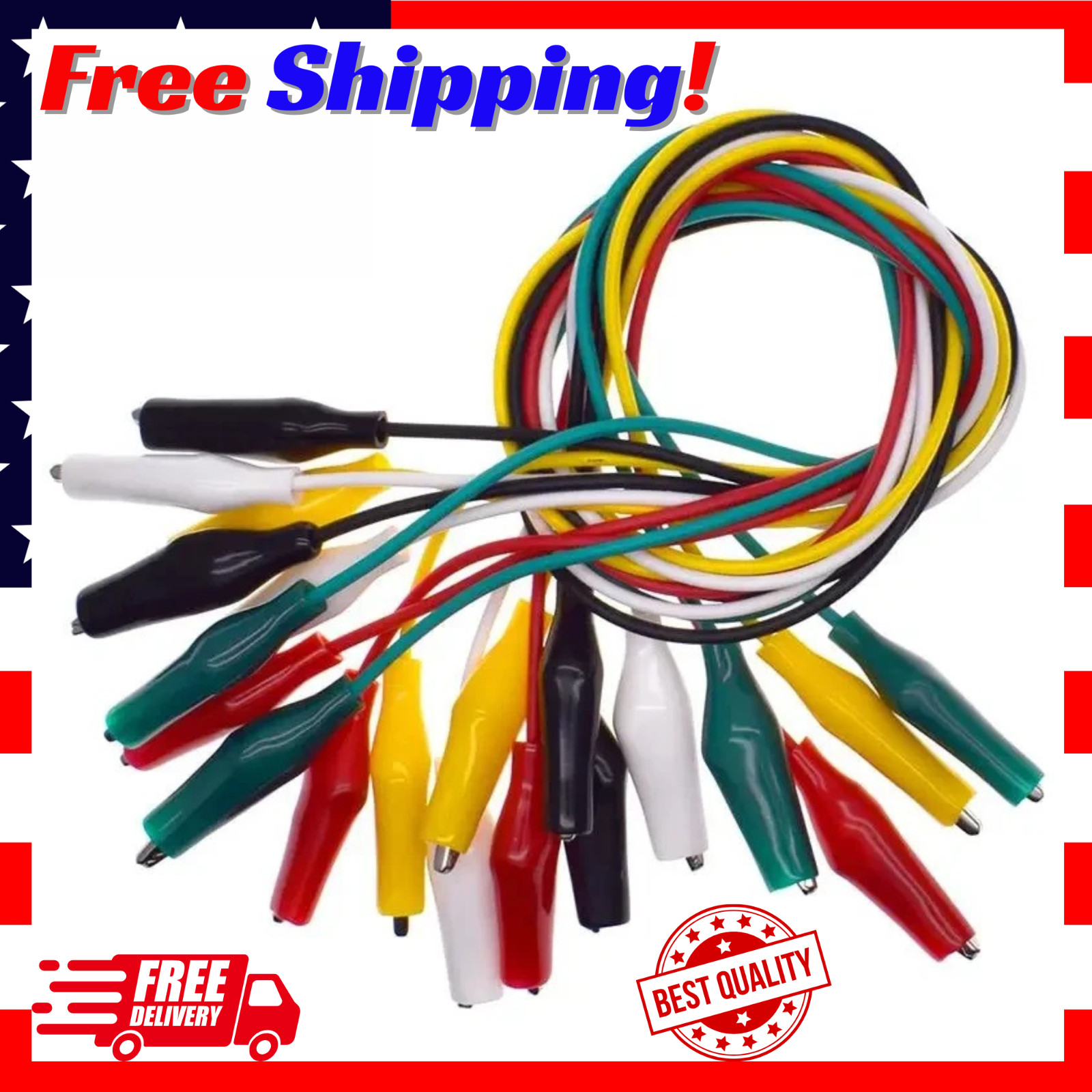 10PCs Double-ended Wire Crocodile Alligator Clips Test Leads Jumper Cables