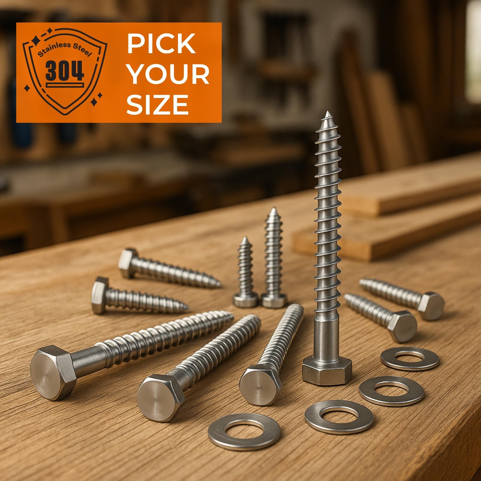 1/2 x 1-1/2 Lag Bolts, 10 PCs Heavy Duty 304 Stainless Steel Wood Lag Screws …