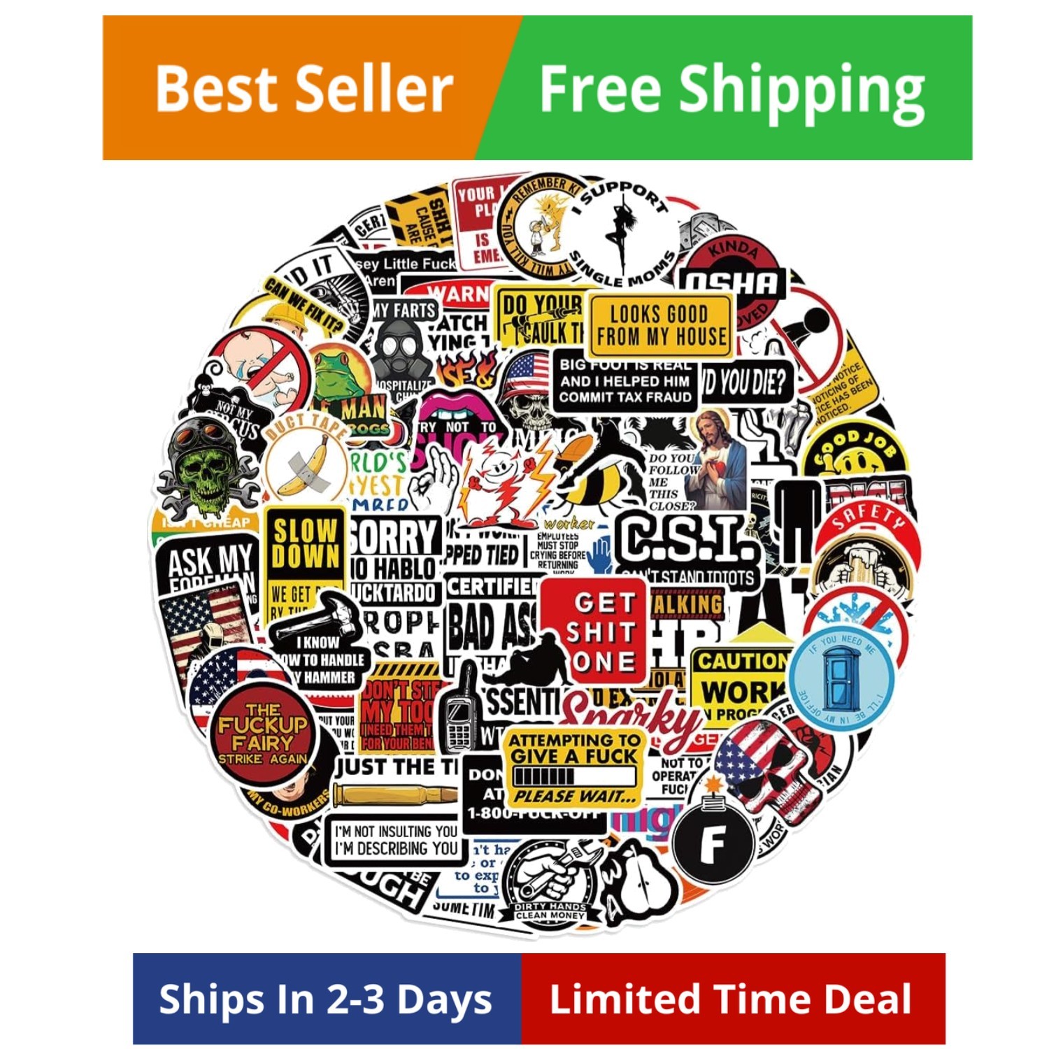 100pcs Funny Hard Hat Stickers (Dirty) for Adult Tool Box, Helmet, Black