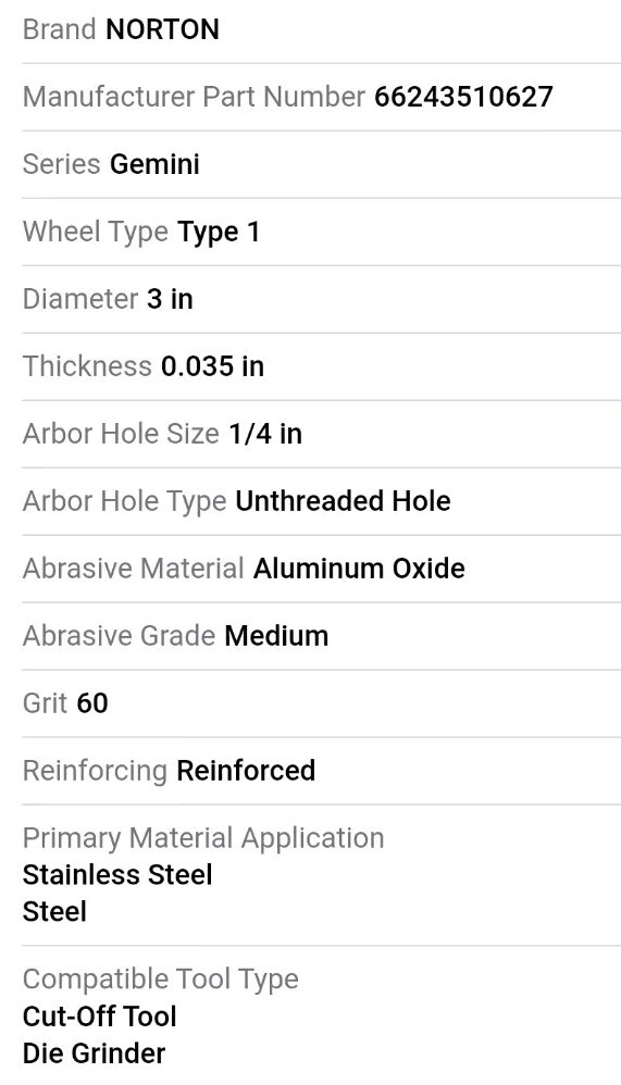 NORTON 66243510627 CutOff Wheel,GeminiFreeCut,3″x.035″x1/4″ 5A921, Box Of 25