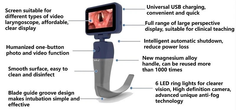 3.5″ Touch Screen Video Laryngoscope, Reusable Difficult Airway Blades, US Stock