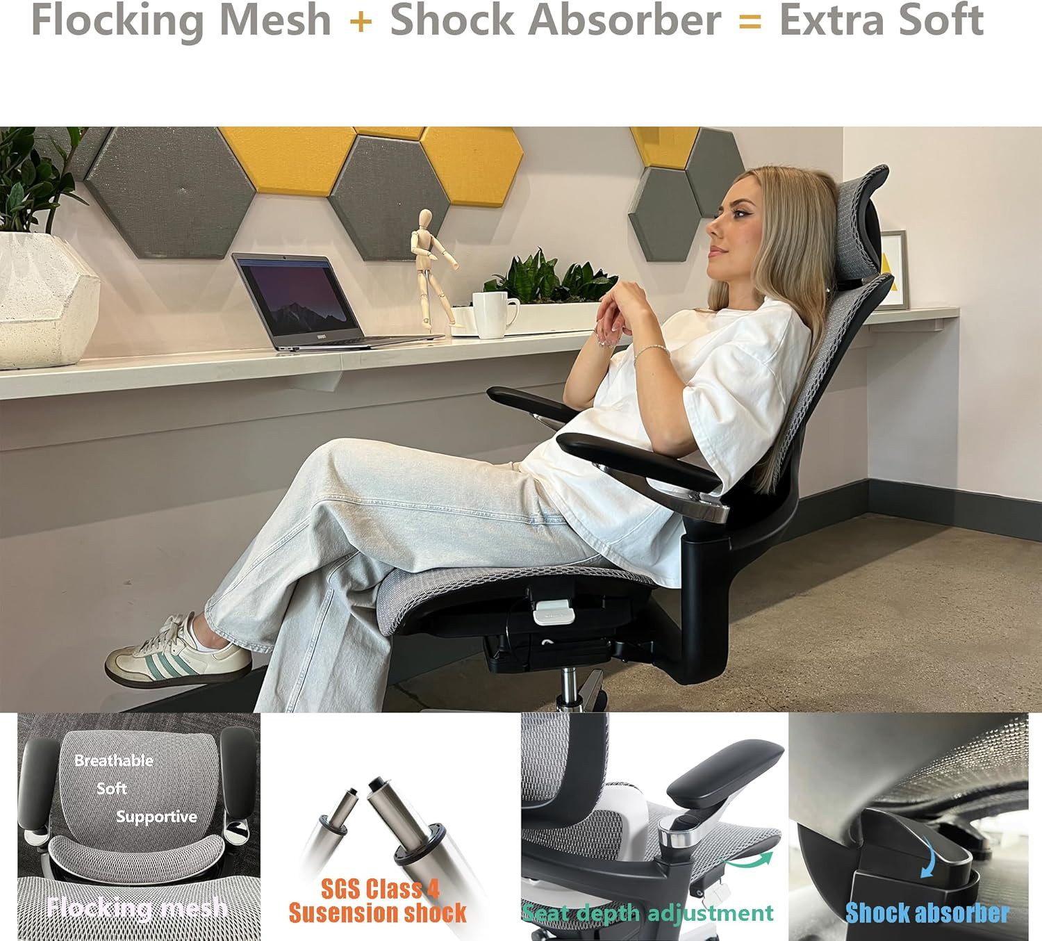 Ergonomic Office Chair, Big and Tall Mesh Computer Gaming Chair with Adaptive Lu