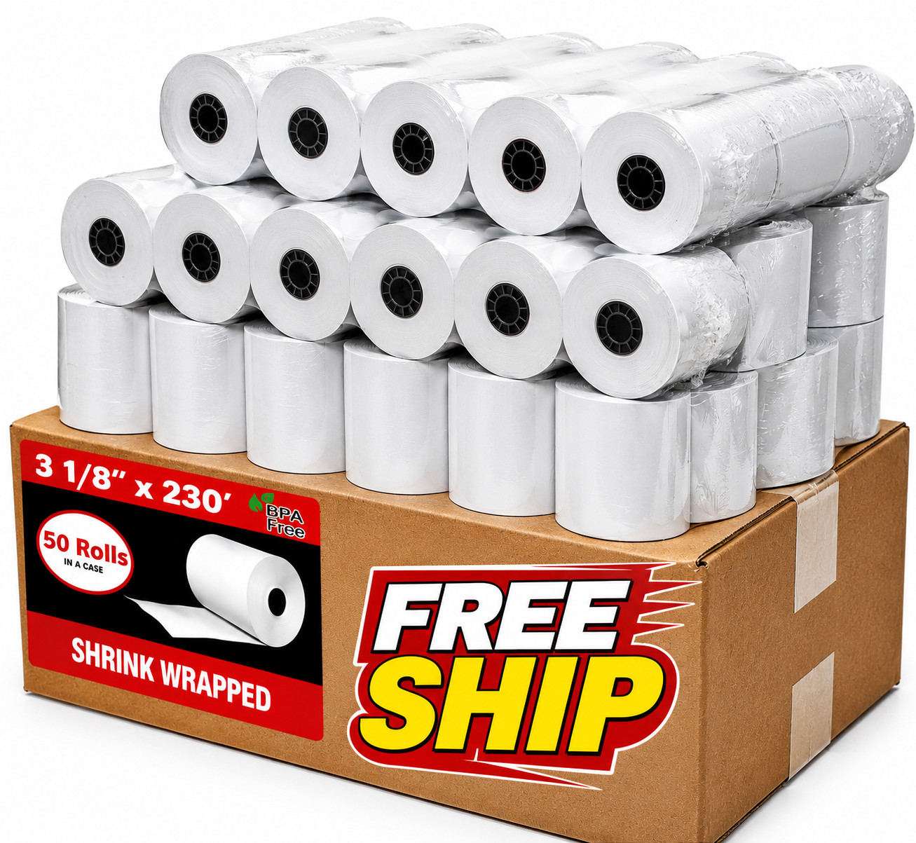 (50 Rolls) 3 1/8″ x 230′ Thermal Receipt Paper BPA Free POS Register – Free Ship