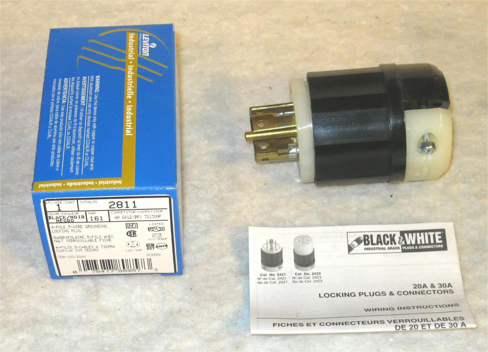 LEVITON 2811 – 30 Amp, 120/208 Volt 3PY, NEMA L21-30P, (QTY:1,5,10,25)