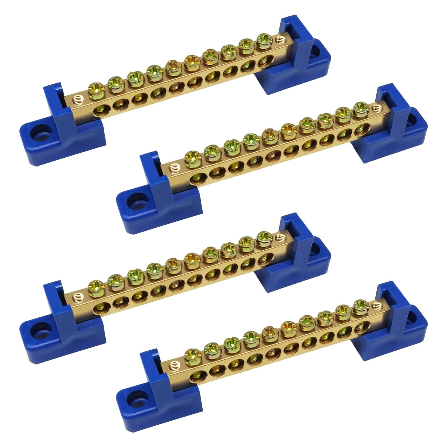 4PCS Grounding Bus Bar 10 Positions Electrical Ground Bus Bars Brass Wire Screw