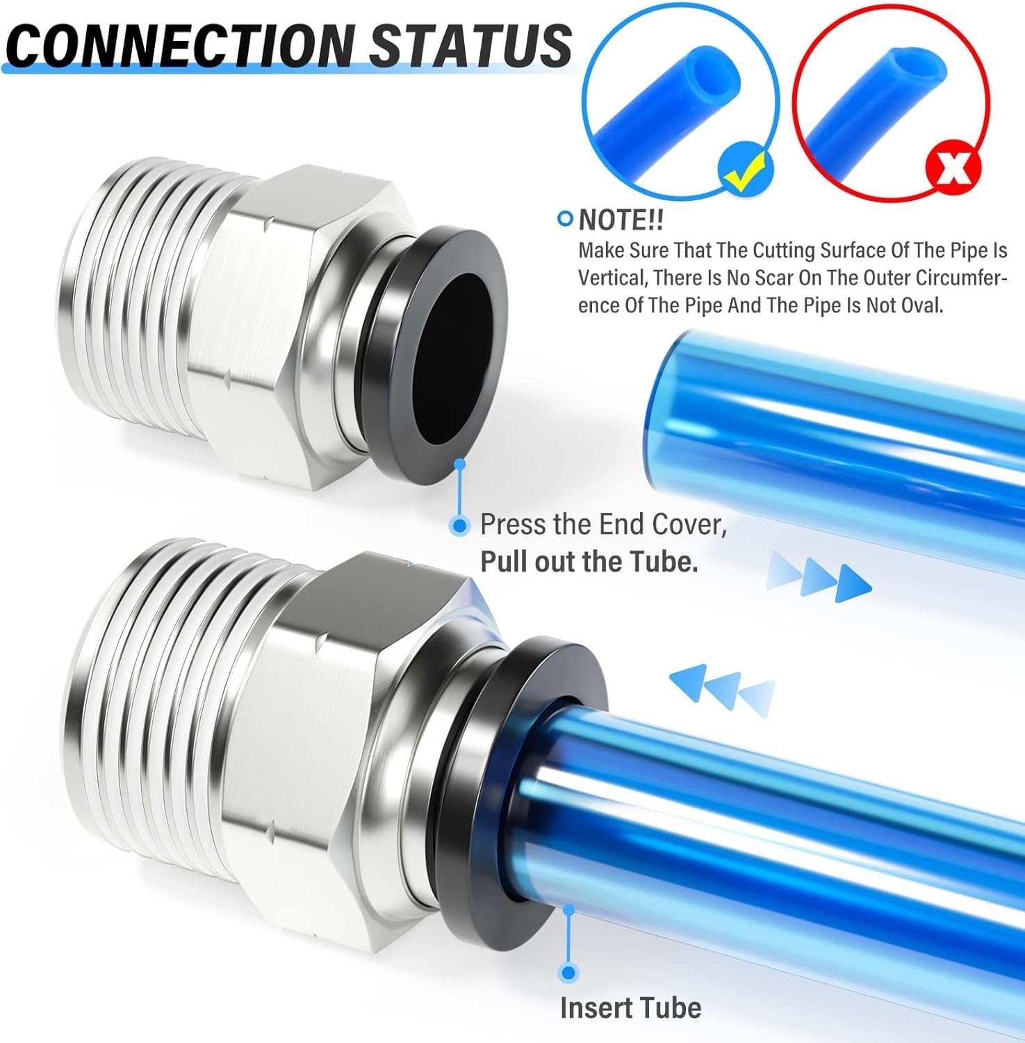 Copper Plastic Straight Push to Connect Fittings 1/2 Inch NPT Pipe Size 5 Pack