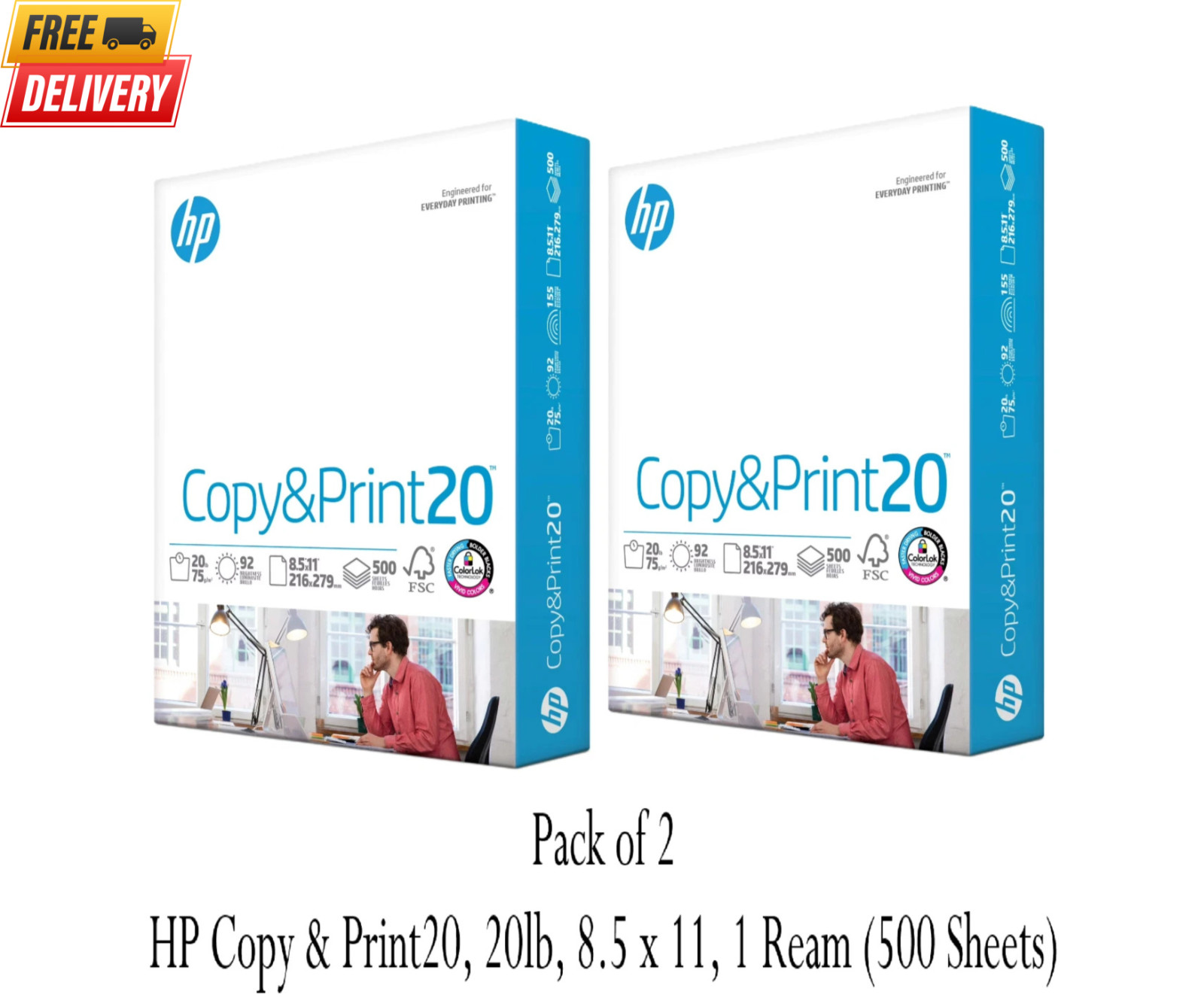 HP Copy & Print20, 20lb, 8.5 x 11, 1 Ream (500 Sheets) (2 Pack)