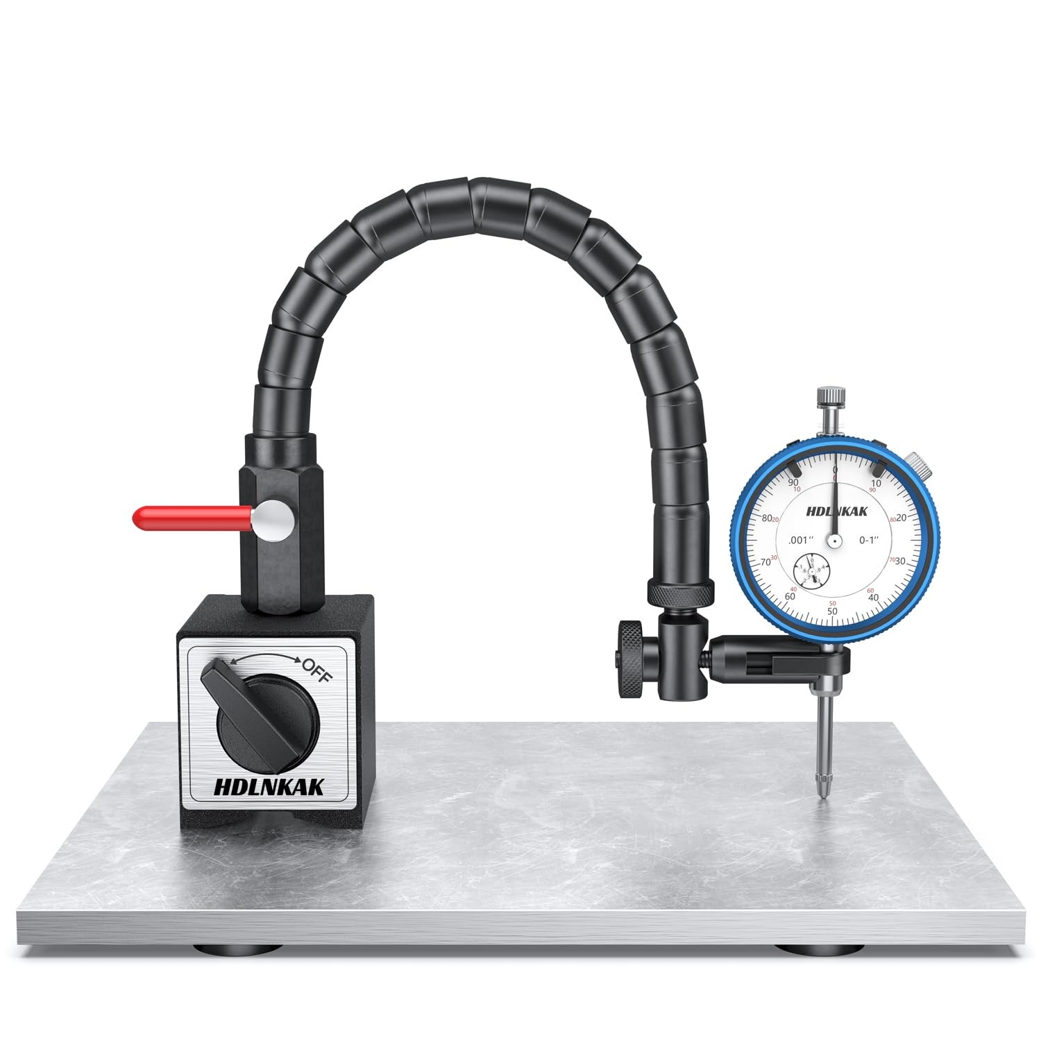 HDLNKAK Dial Indicator 0-1» with Magnetic Base Includes Flex Arm (Blue)