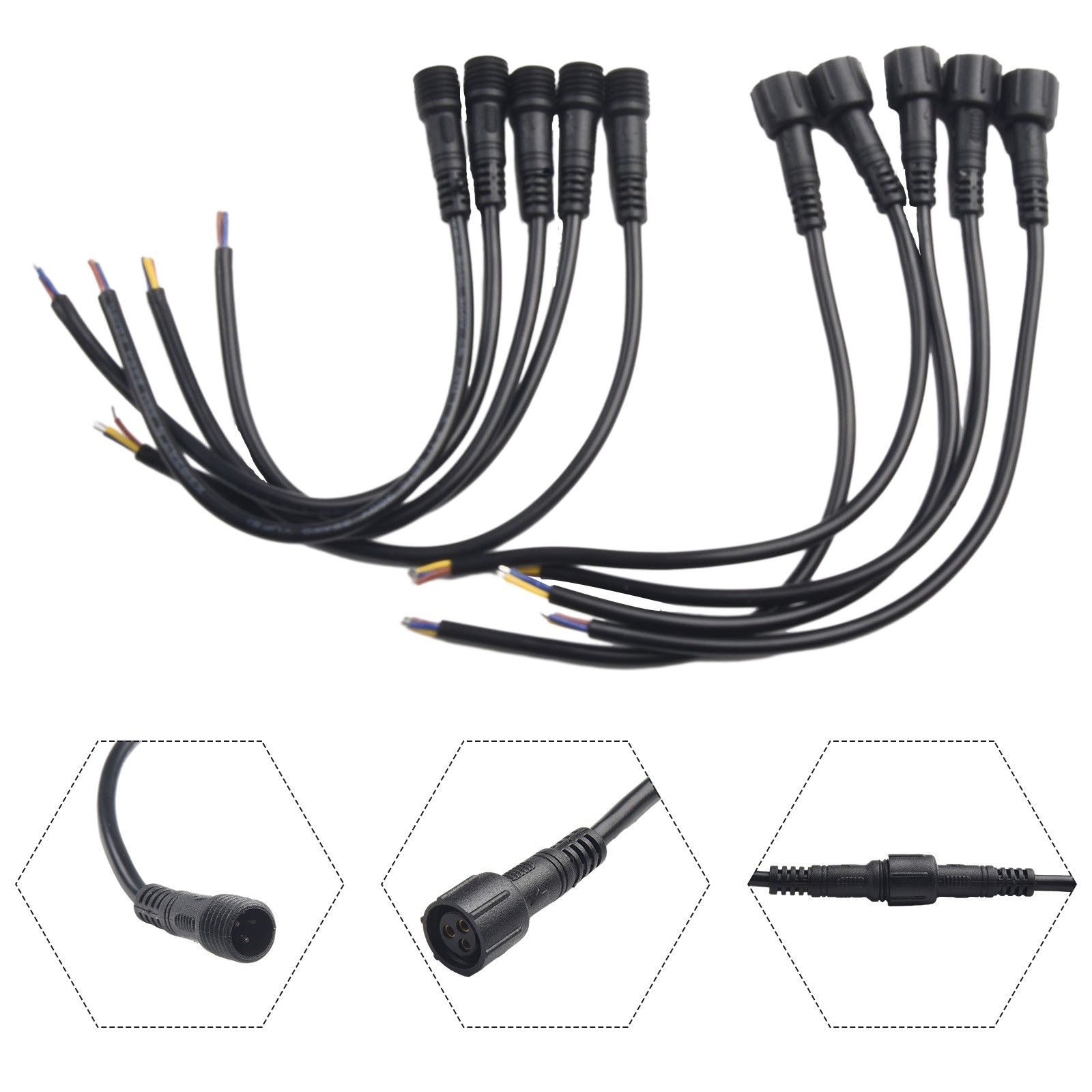 5-Pairs IP65 Waterproof 2/3-Pin 22AWG Wire LED Male And Female Cable Connector