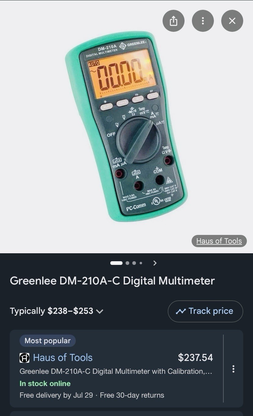 Greenlee DM-210A Digital Multimeter 6000 Count CAT III 600V Auto-Ranging w/Leads