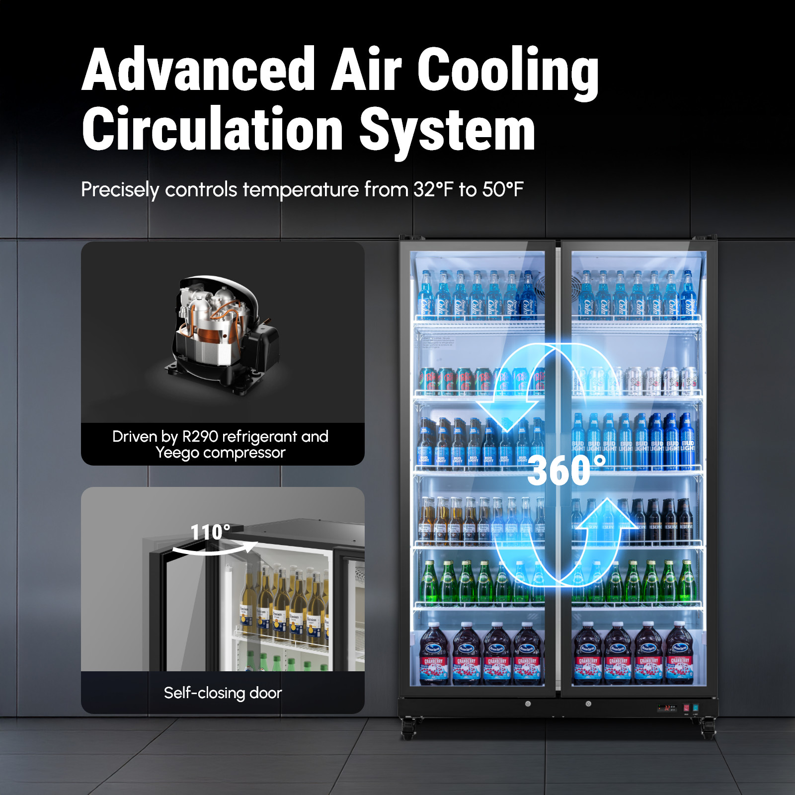 Yeego 37.79 Cu.ft Commercial Display Beverage Refrigerator W/Shleves,Light Store