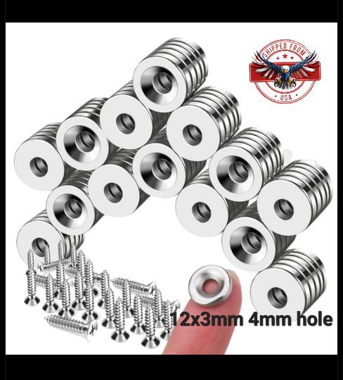 12mm Countersunk Ring Magnet 12x3mm 4mm Hole Neodymium Disk N52+ Screws USA Ship