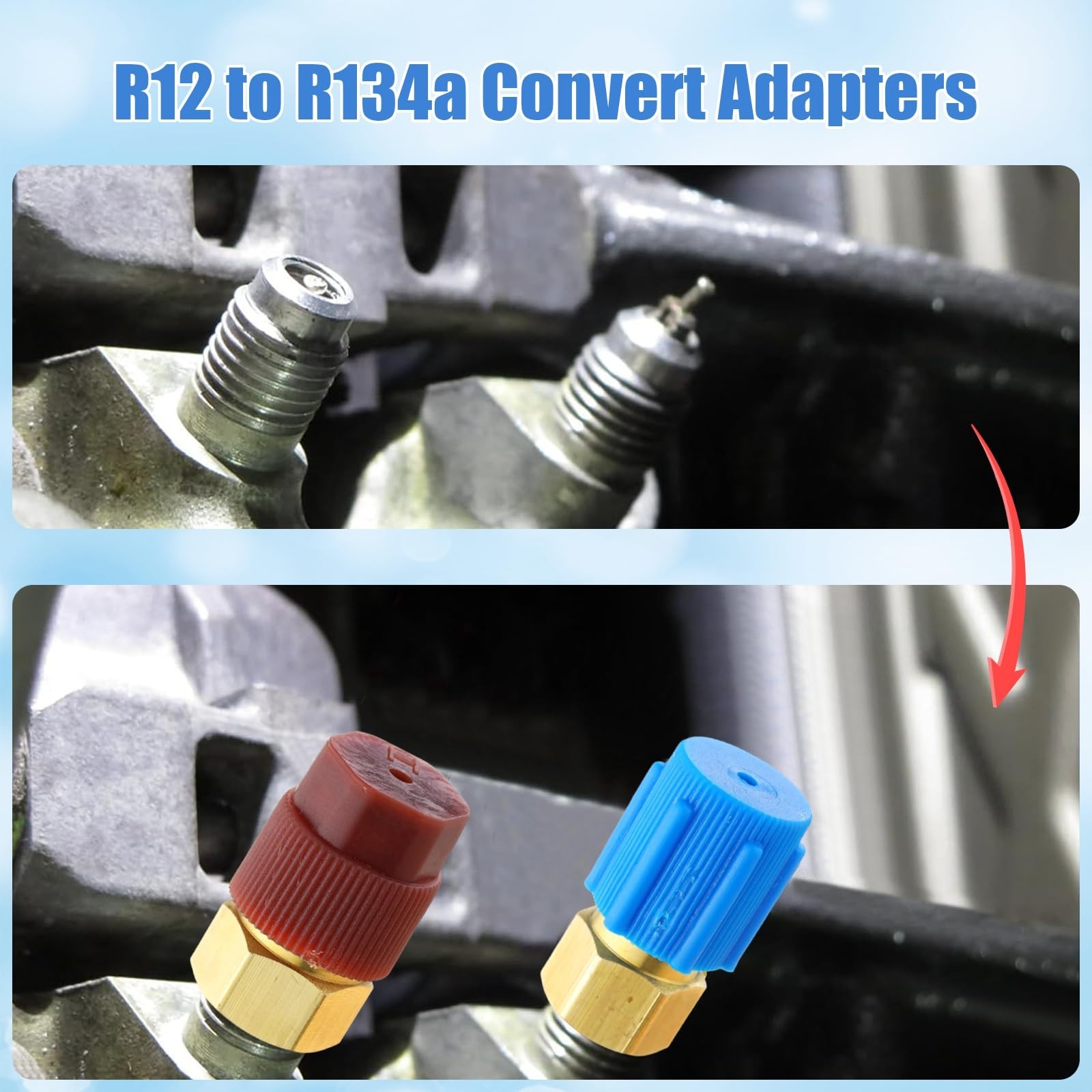 AC Fitting Conversion Adapter Kit, R12 to R134A Quick Coupler Valve, 90° Retrofi