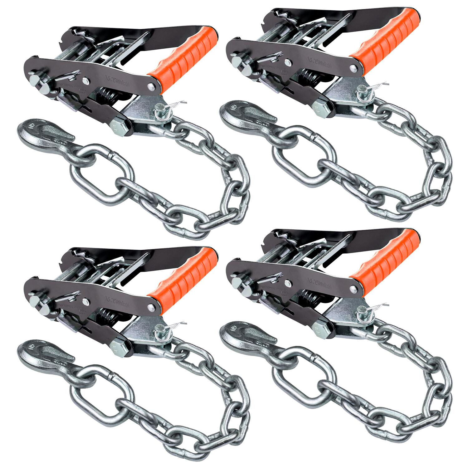 VULCAN Ratchet Buckle, Chain Anchor, 2″ Handle, Silver, 4 Pack, 3300 lbs SWL