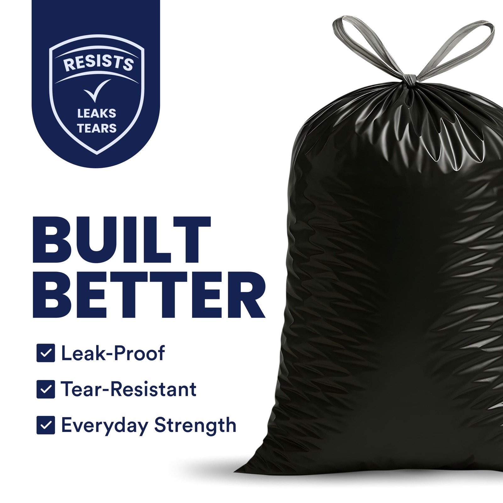 Plasticplace 13 Gallon Extra Tall Drawstring Kitchen Trash Bags Black 1.2 Mil