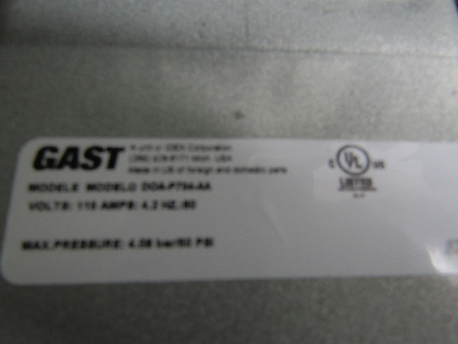 Gast Model No DOA-P704-AA Compressor/Vacuum Pump with WARRANTY 4 available