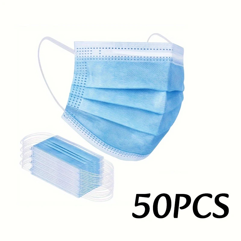 Face Masks 50Pc Disposable 3-Layer Breathable Anti-Dust Protective Masks Daily